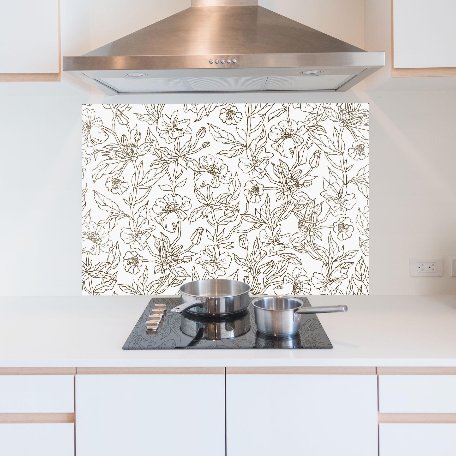 Küchenrückwand Glas Cream Line Flowers mockup 5