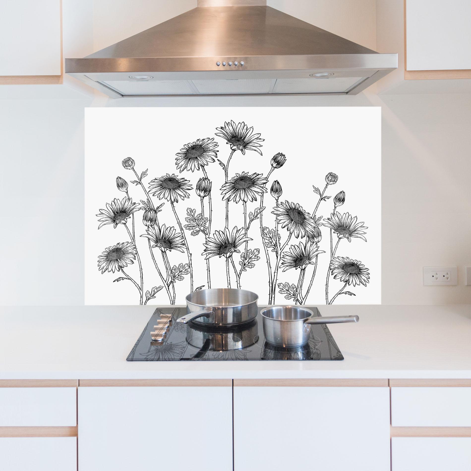 Küchenrückwand Glas Daisy Black Line mockup 5