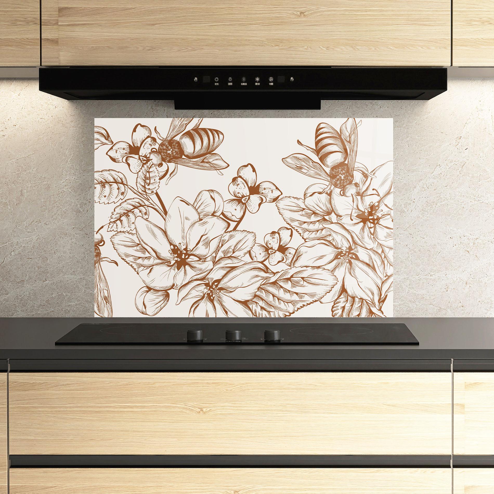 Küchenrückwand Glas Bee Flower Line mockup 3