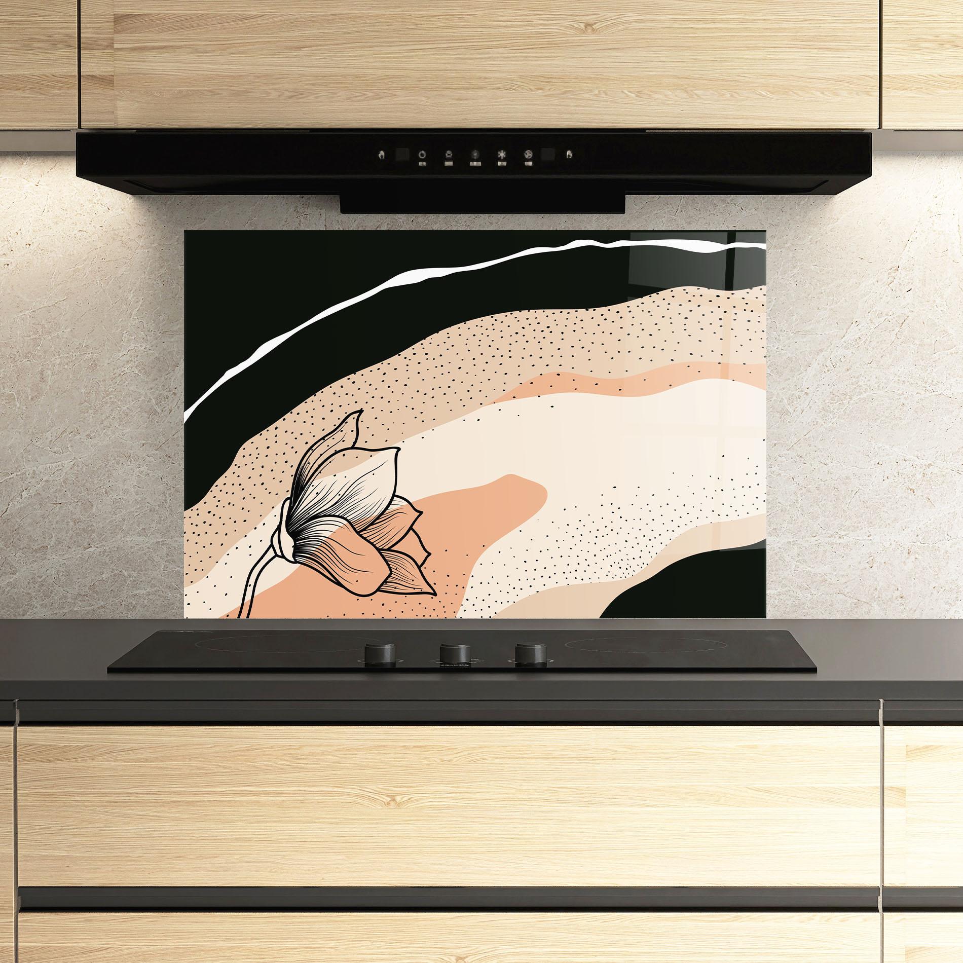 Küchenrückwand Glas Black Line Art Plant mockup 3