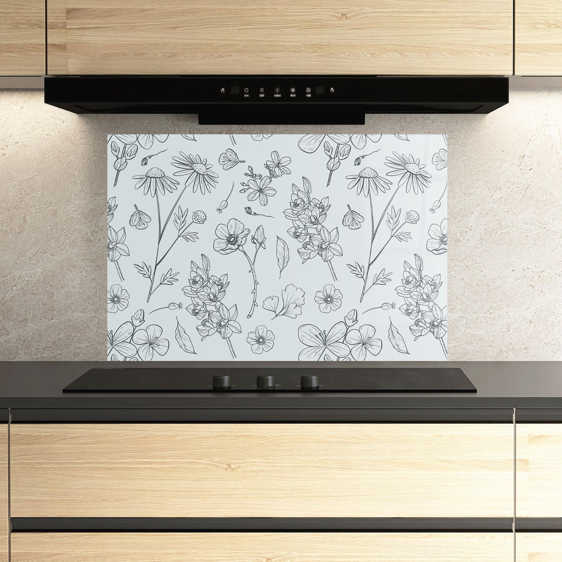 Küchenrückwand Glas Blue Flower Line mockup 3