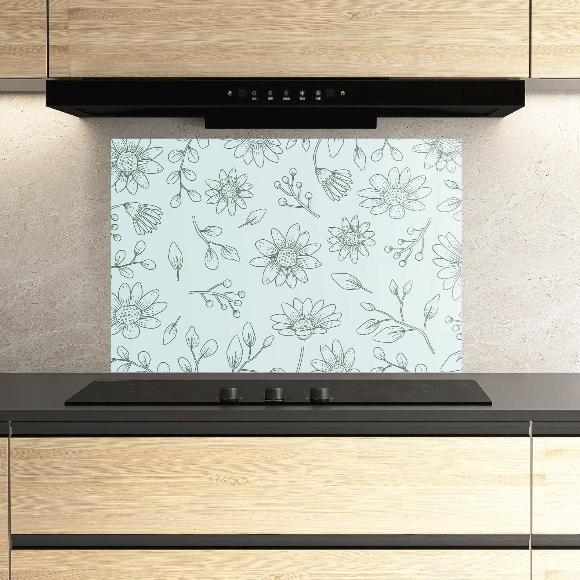 Küchenrückwand Glas Blue Grey Line mockup 3