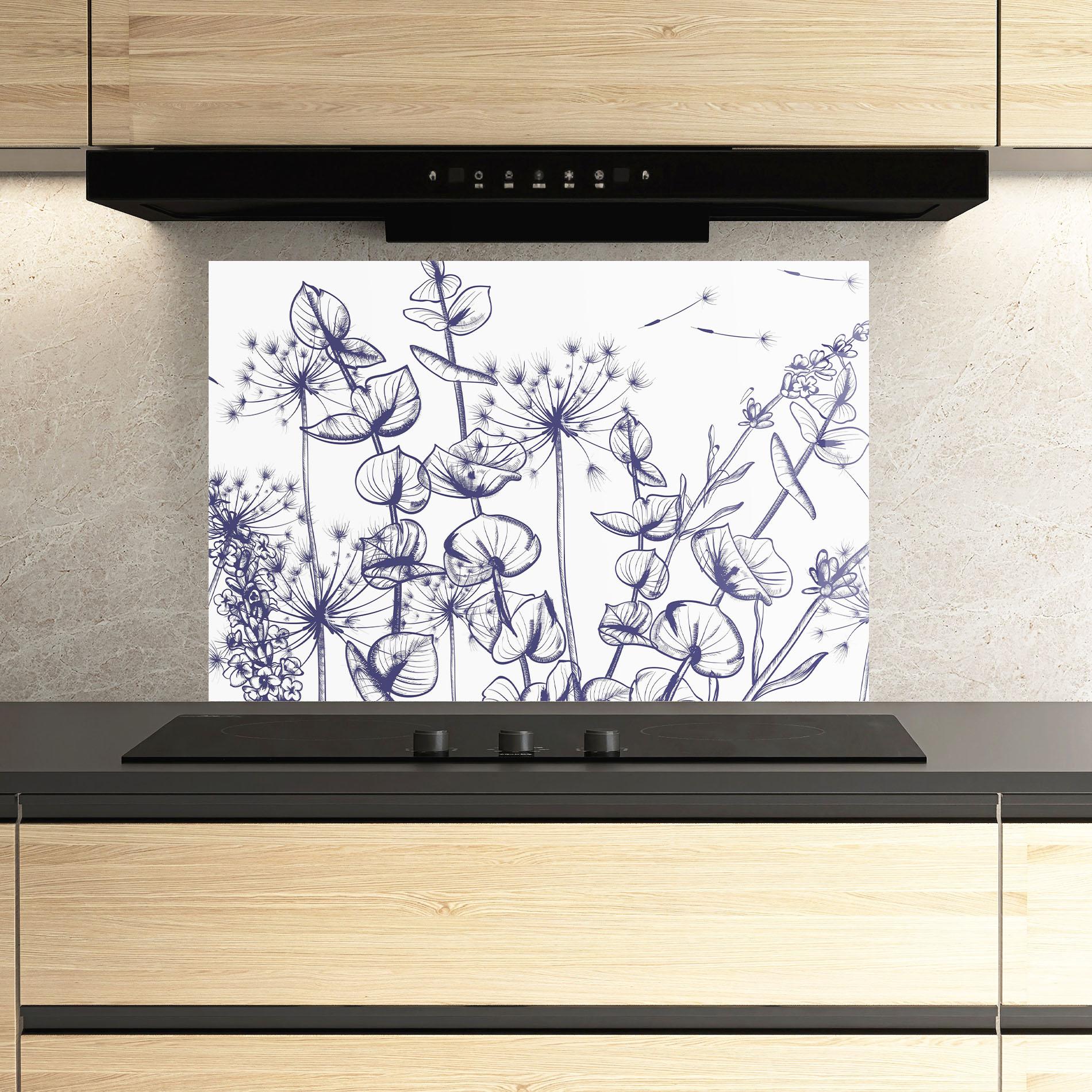 Küchenrückwand Glas Blue Line Plants mockup 3