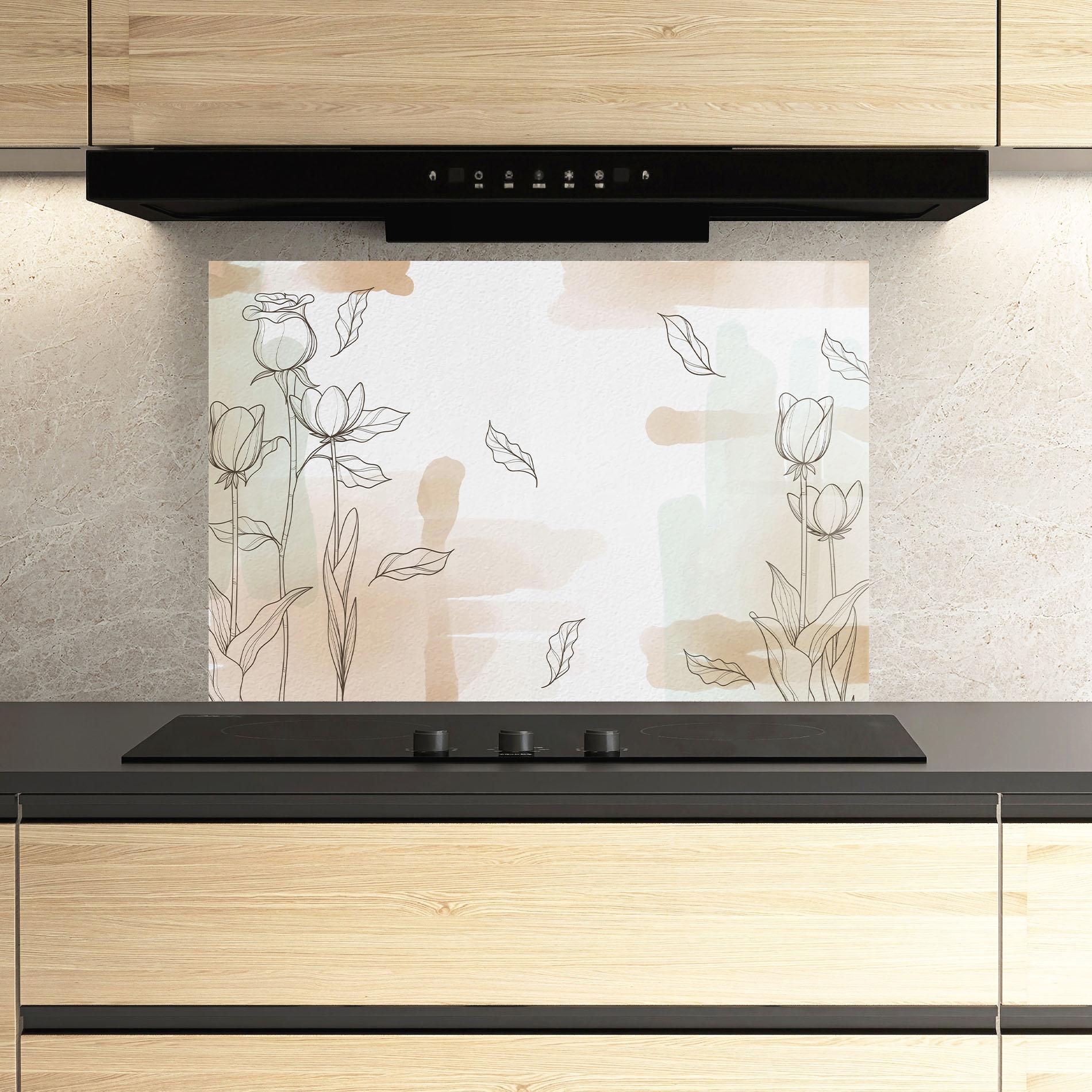 Küchenrückwand Glas Brown Line Flower mockup 3