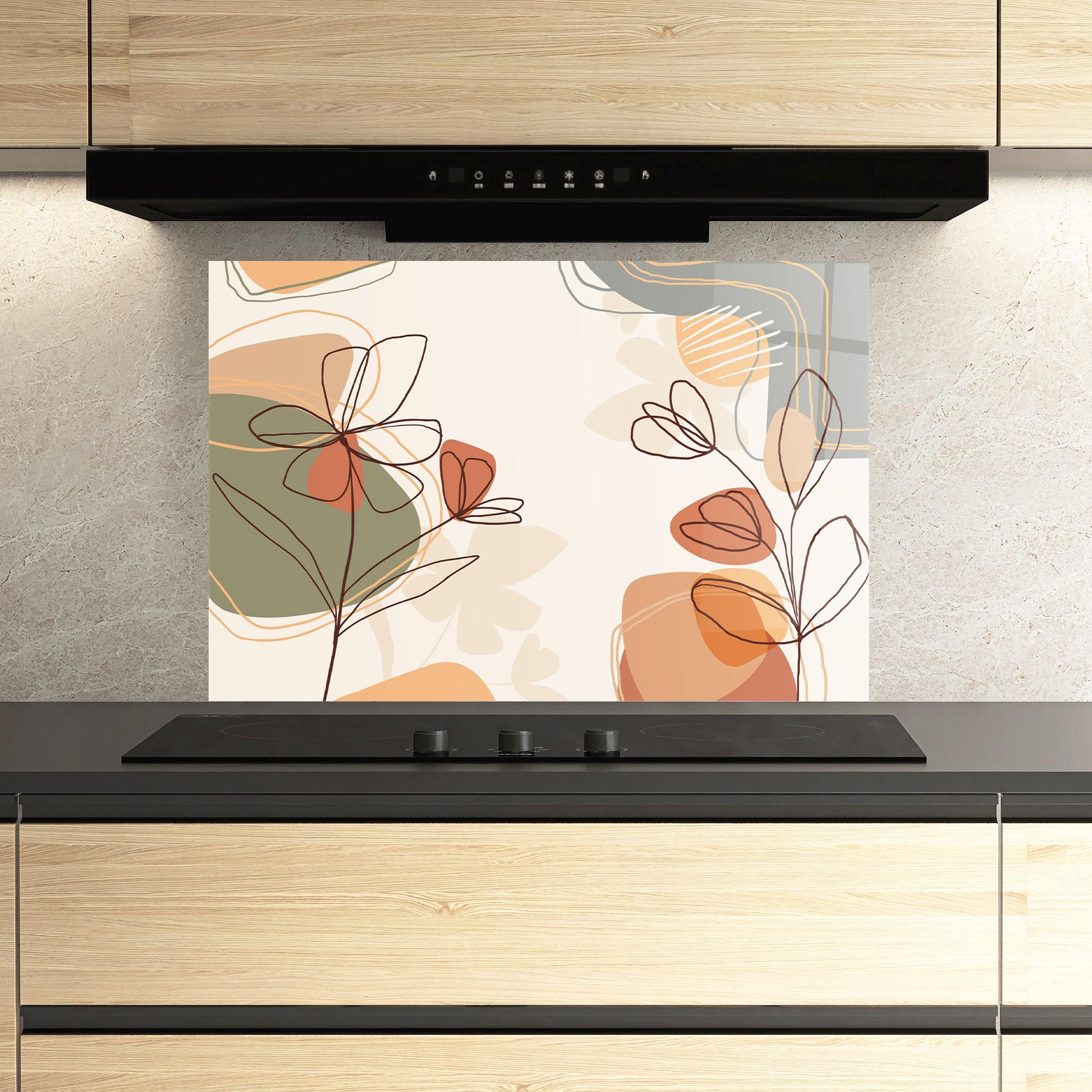 Küchenrückwand Glas Brown Line Plants mockup 3