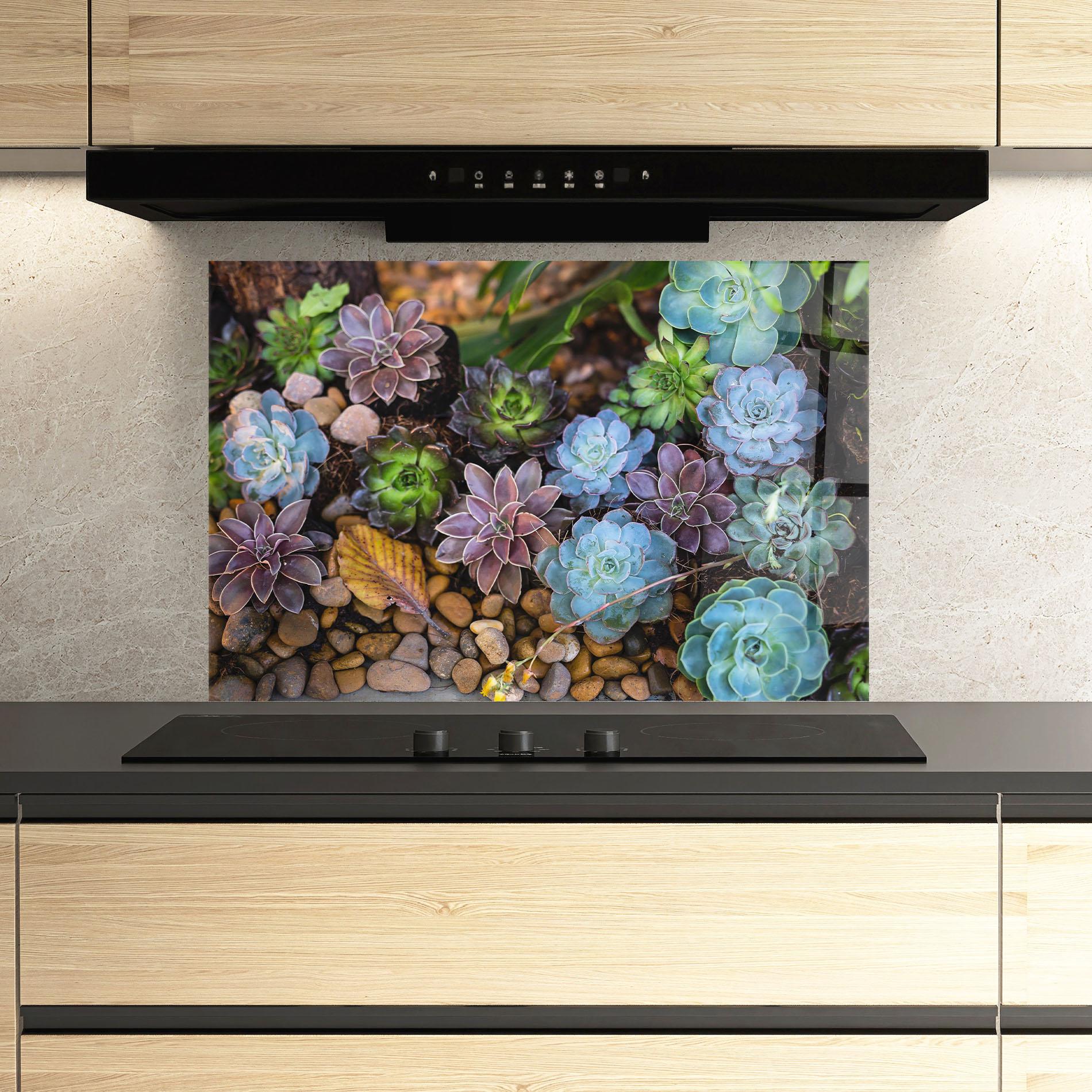 Küchenrückwand Glas Colorful Flowers mockup 3