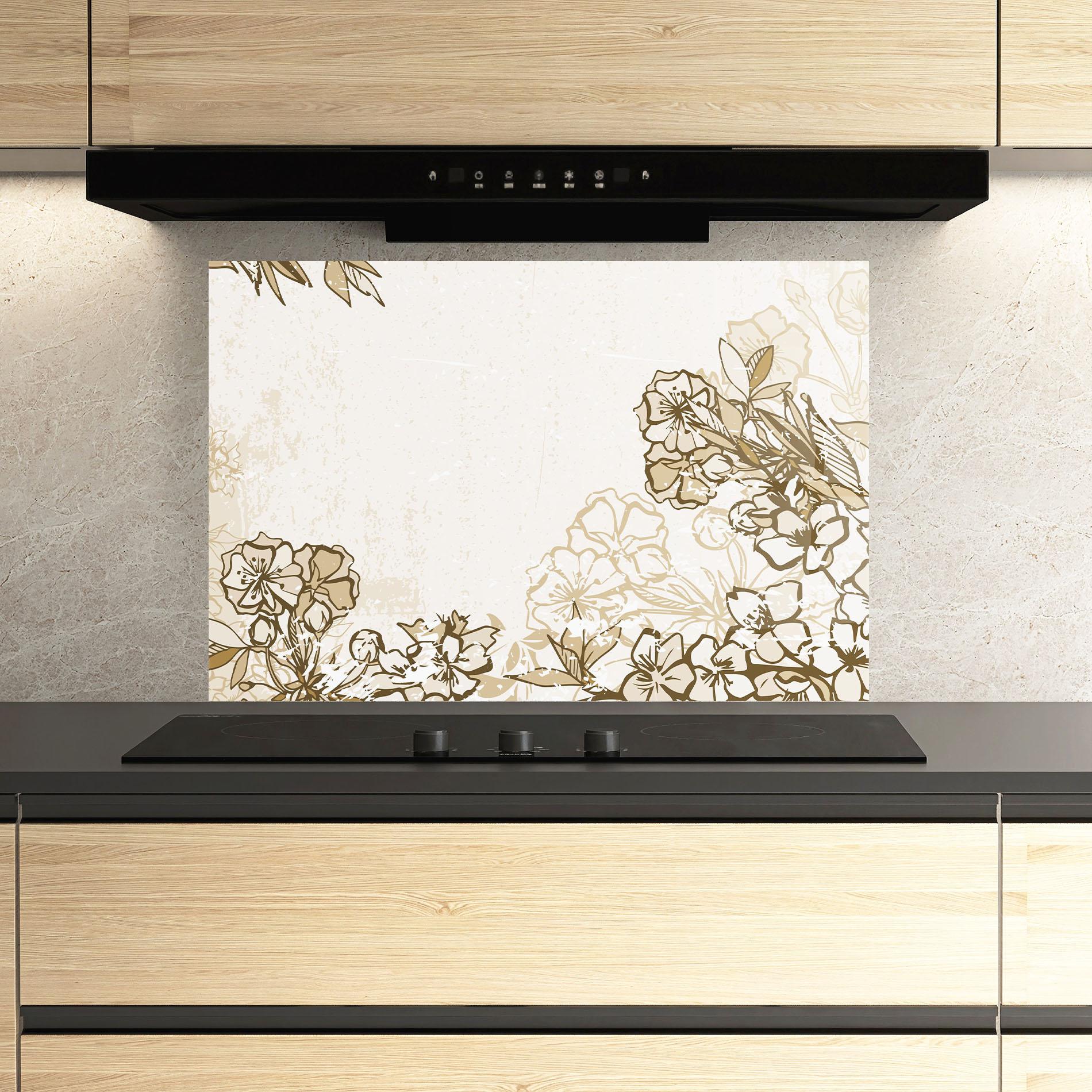 Küchenrückwand Glas Cream Brown Flower mockup 3