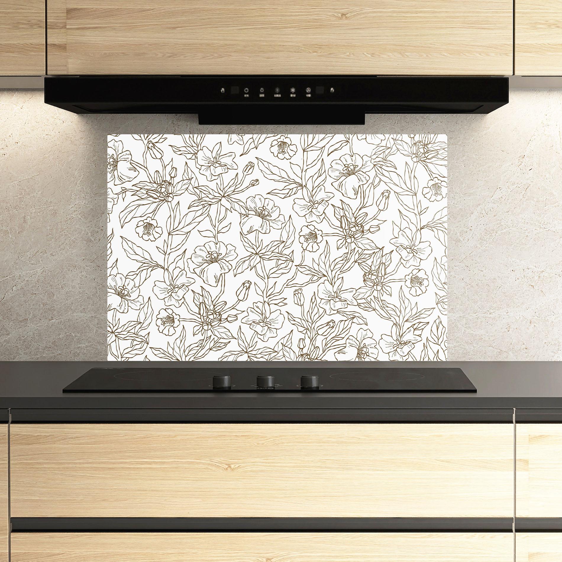 Küchenrückwand Glas Cream Line Flowers mockup 3