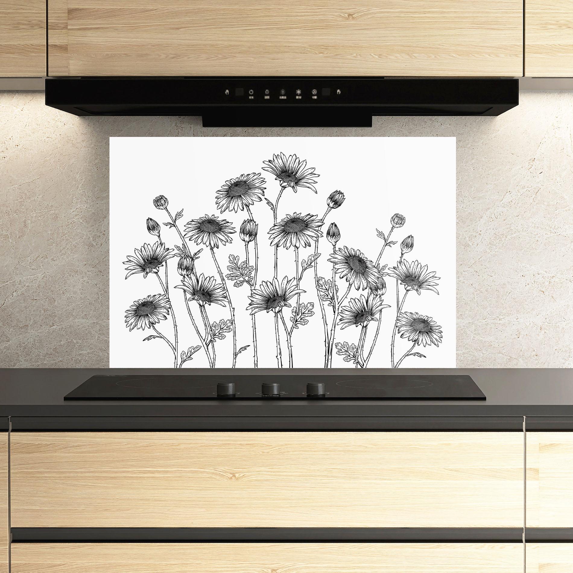 Küchenrückwand Glas Daisy Black Line mockup 3