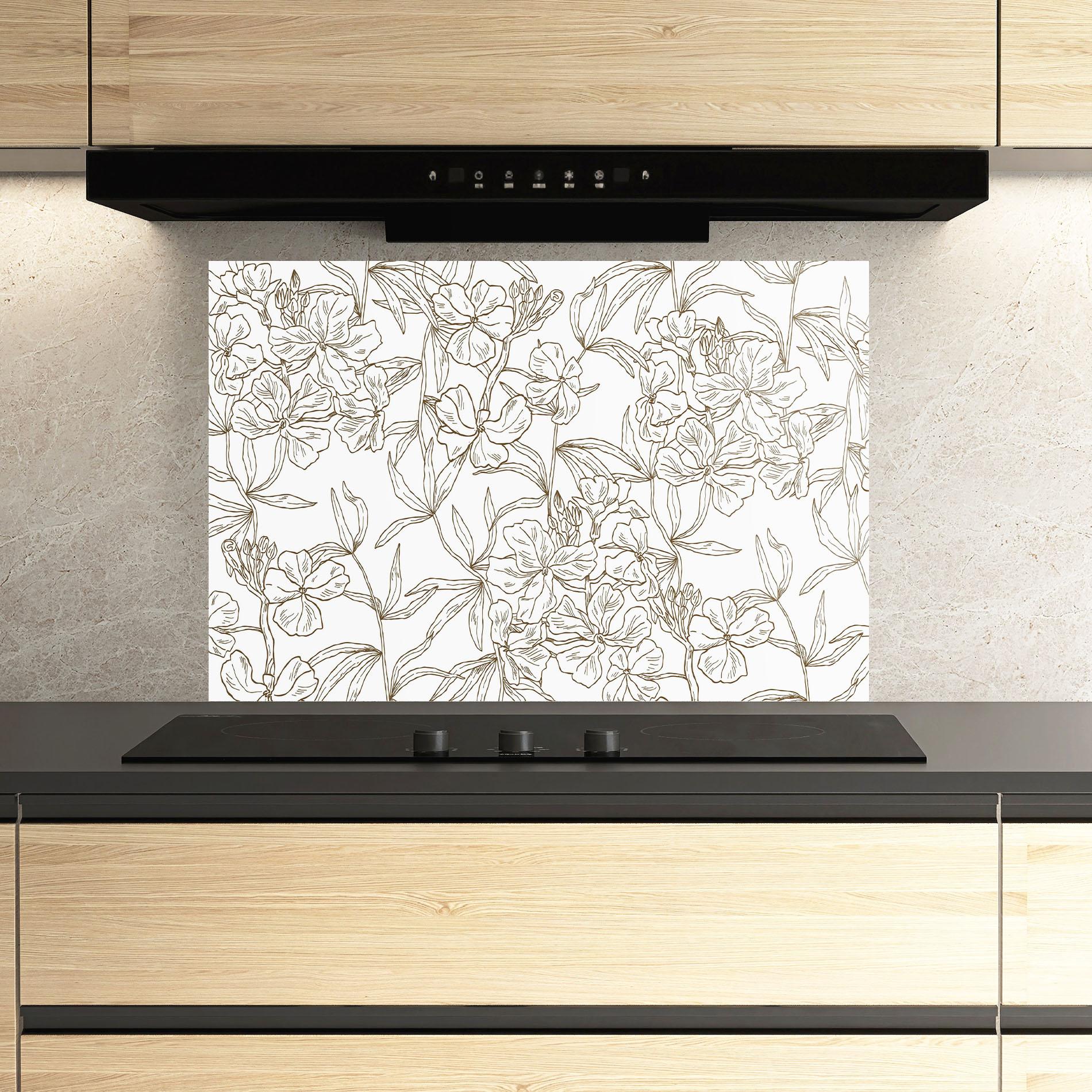 Küchenrückwand Glas Flower Brown Line mockup 3