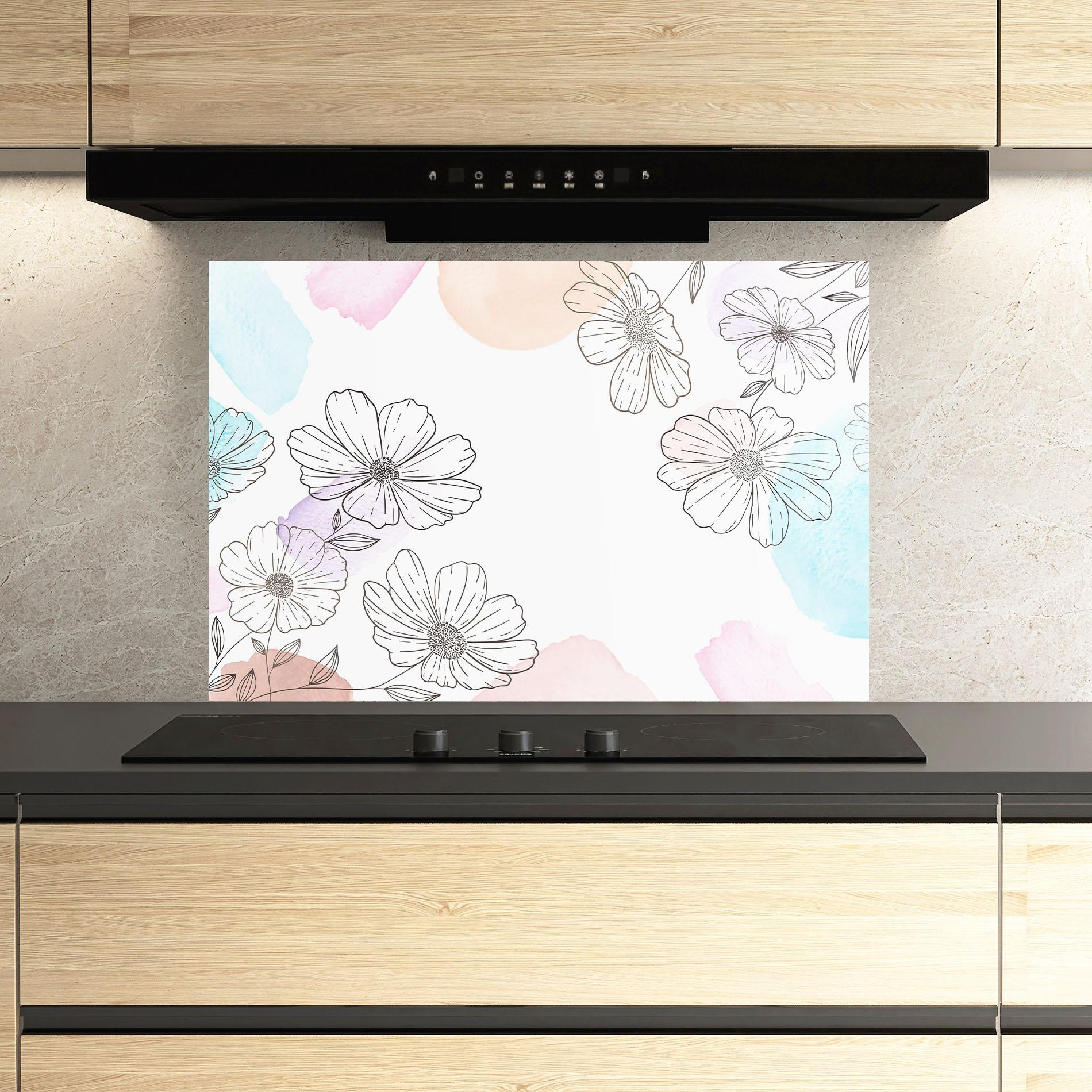 Küchenrückwand Glas Grey Colorful Flower mockup 3