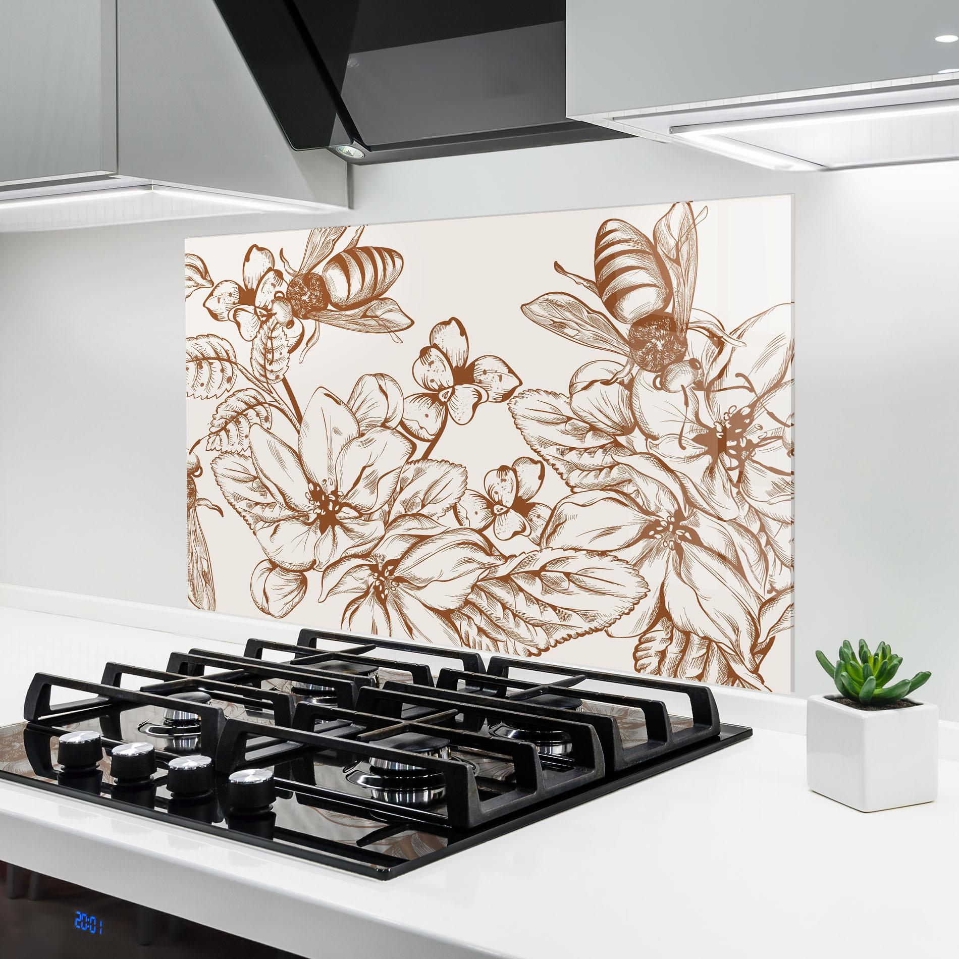 Küchenrückwand Glas Bee Flower Line mockup 6