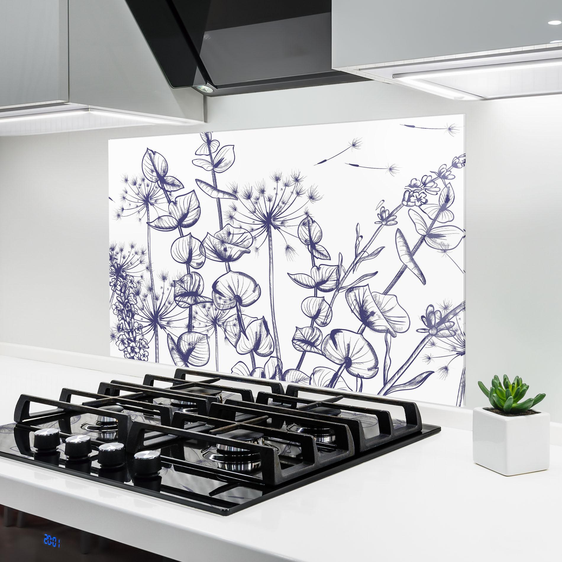 Küchenrückwand Glas Blue Line Plants mockup 6