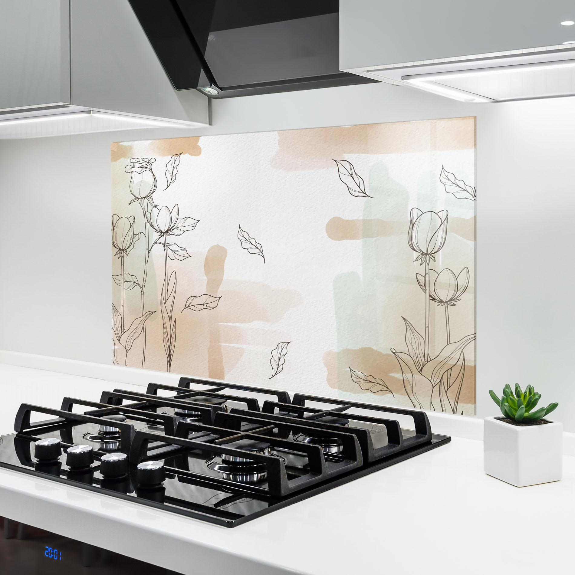 Küchenrückwand Glas Brown Line Flower mockup 6