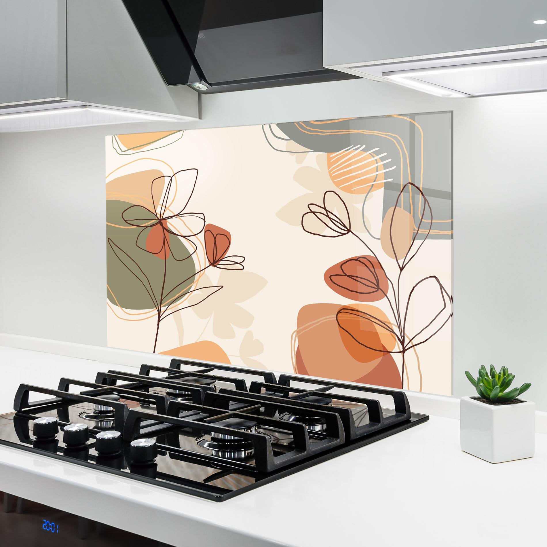 Küchenrückwand Glas Brown Line Plants mockup 6