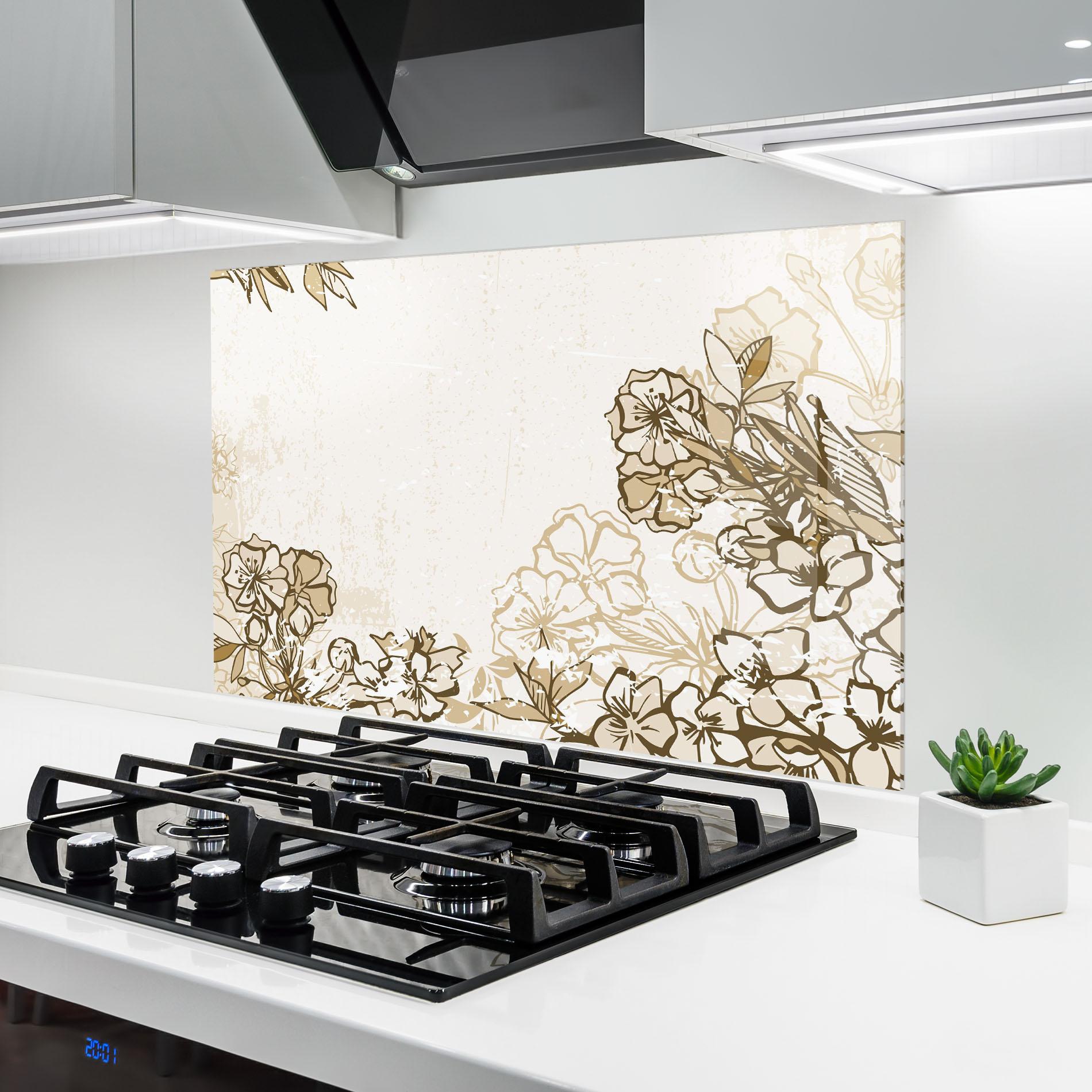 Küchenrückwand Glas Cream Brown Flower mockup 6