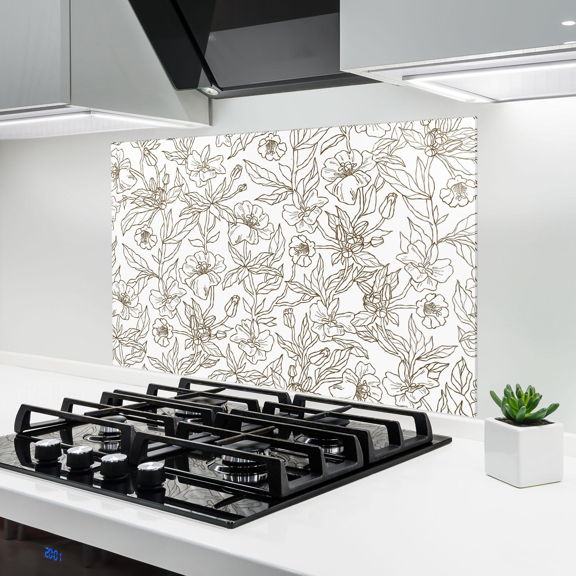 Küchenrückwand Glas Cream Line Flowers mockup 6