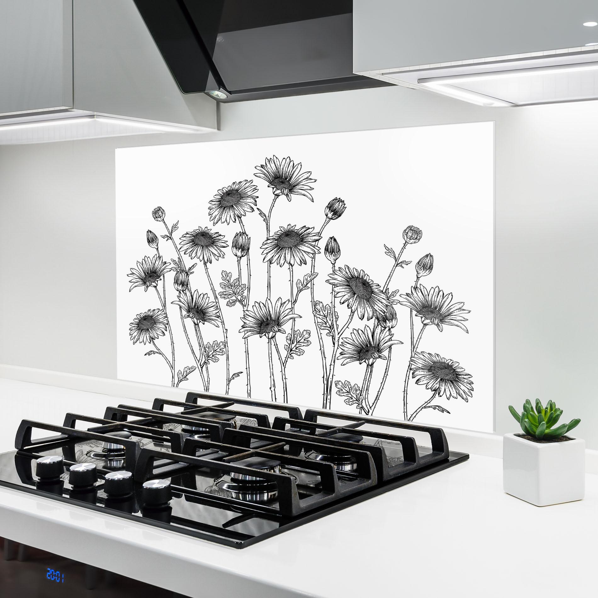 Küchenrückwand Glas Daisy Black Line mockup 6