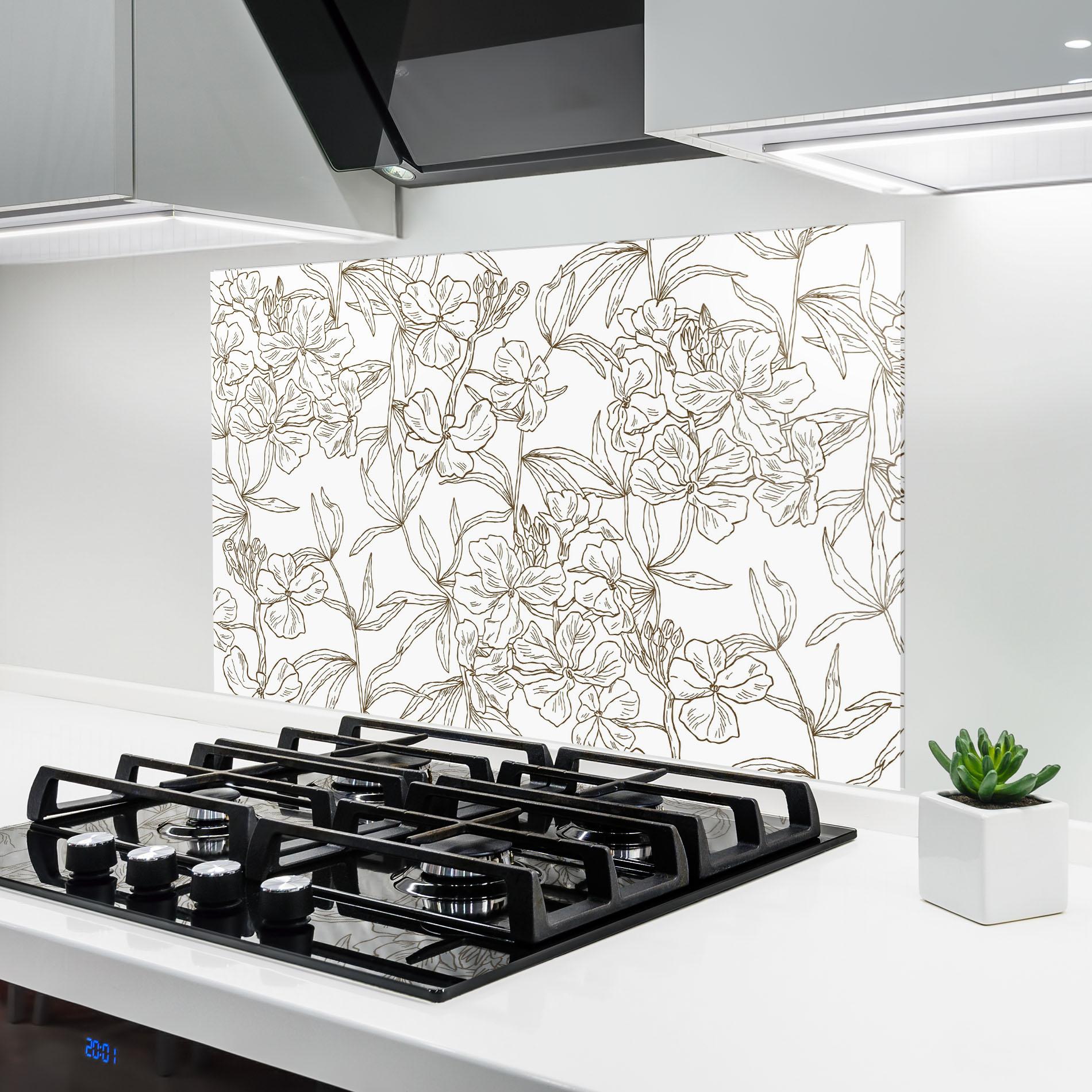 Küchenrückwand Glas Flower Brown Line mockup 6