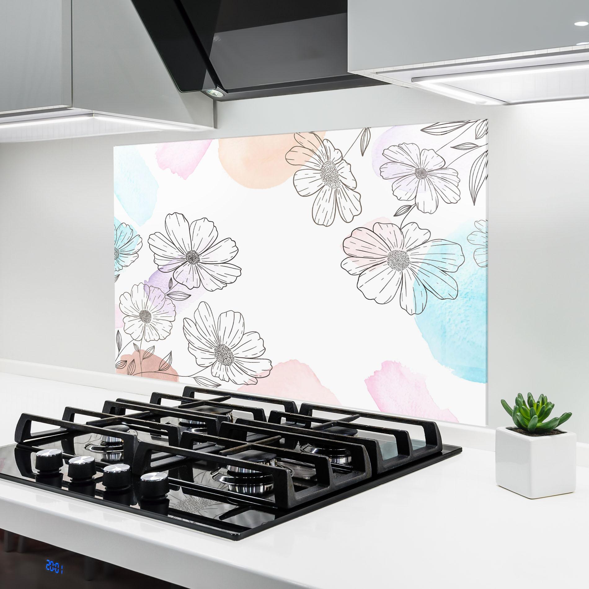 Küchenrückwand Glas Grey Colorful Flower mockup 6