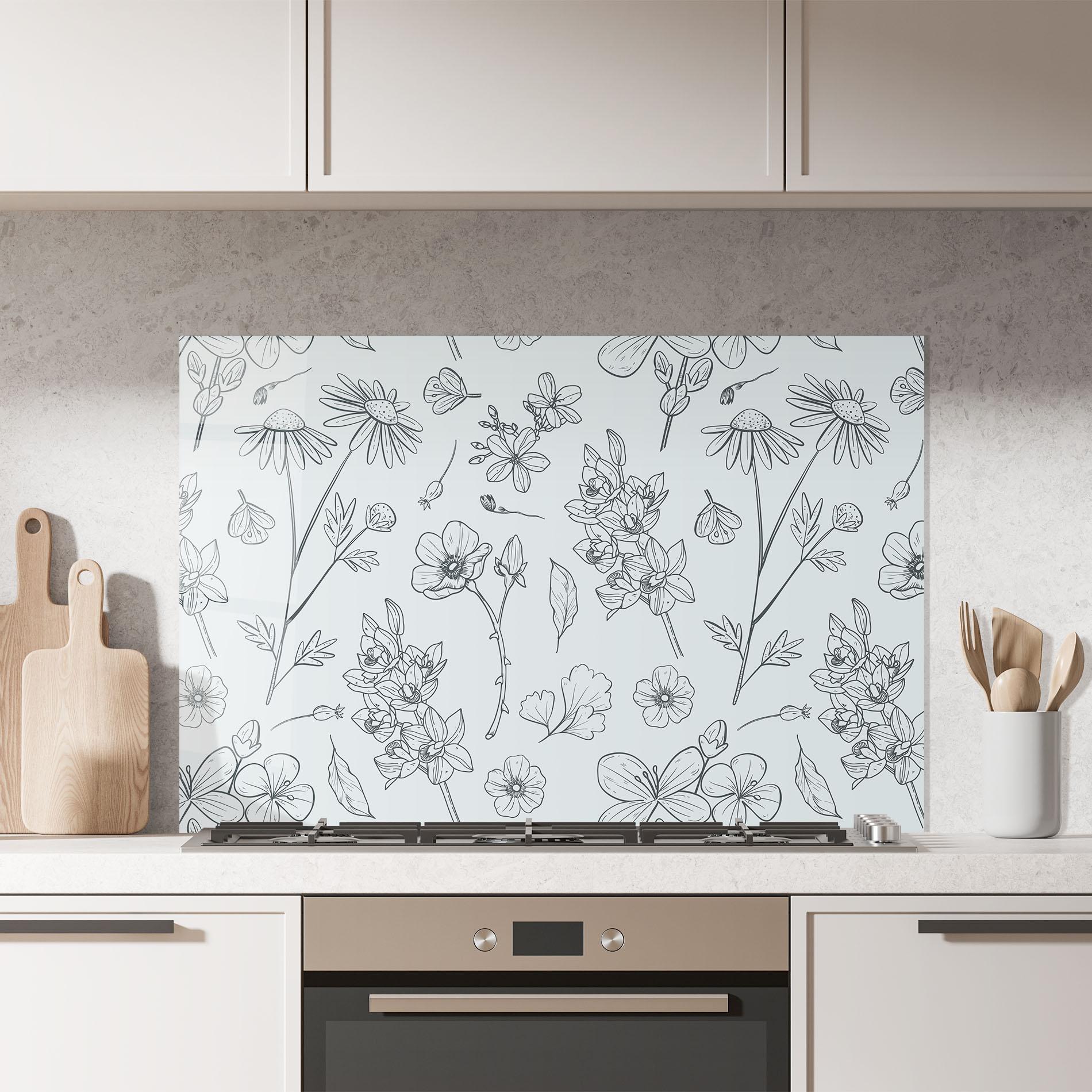 Küchenrückwand Glas Blue Flower Line mockup 7