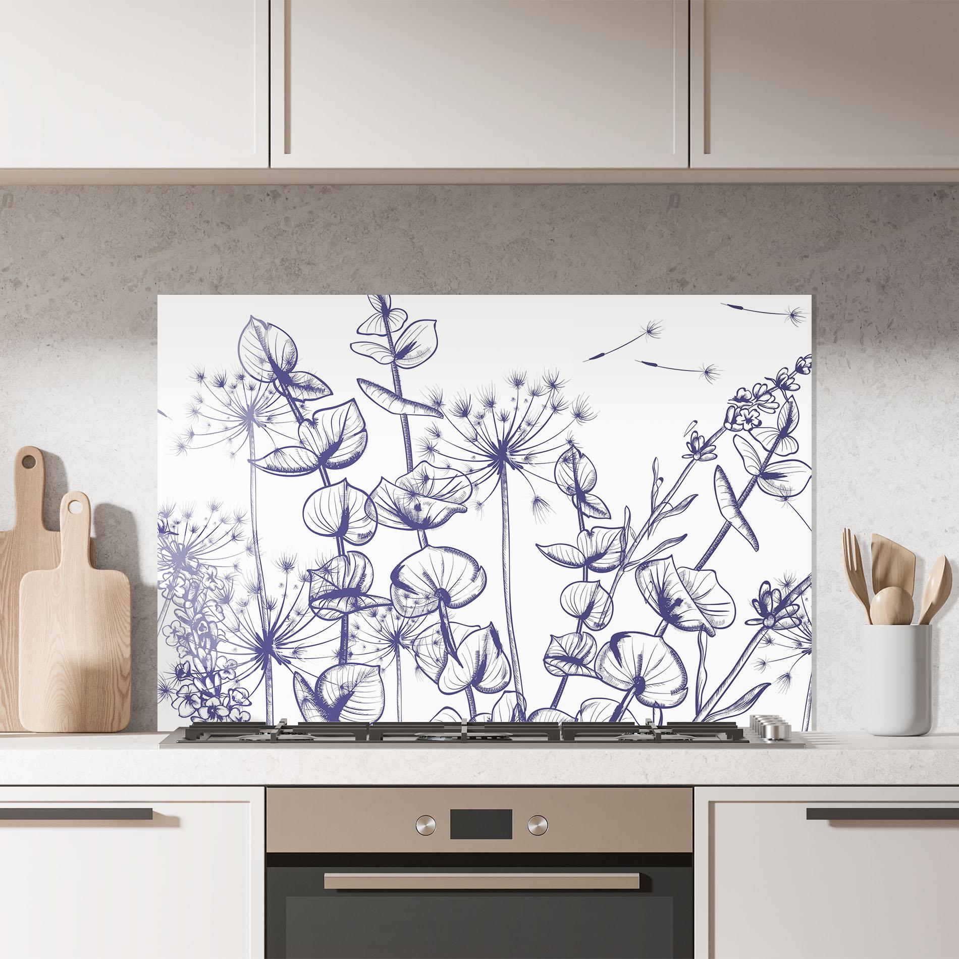 Küchenrückwand Glas Blue Line Plants mockup 7