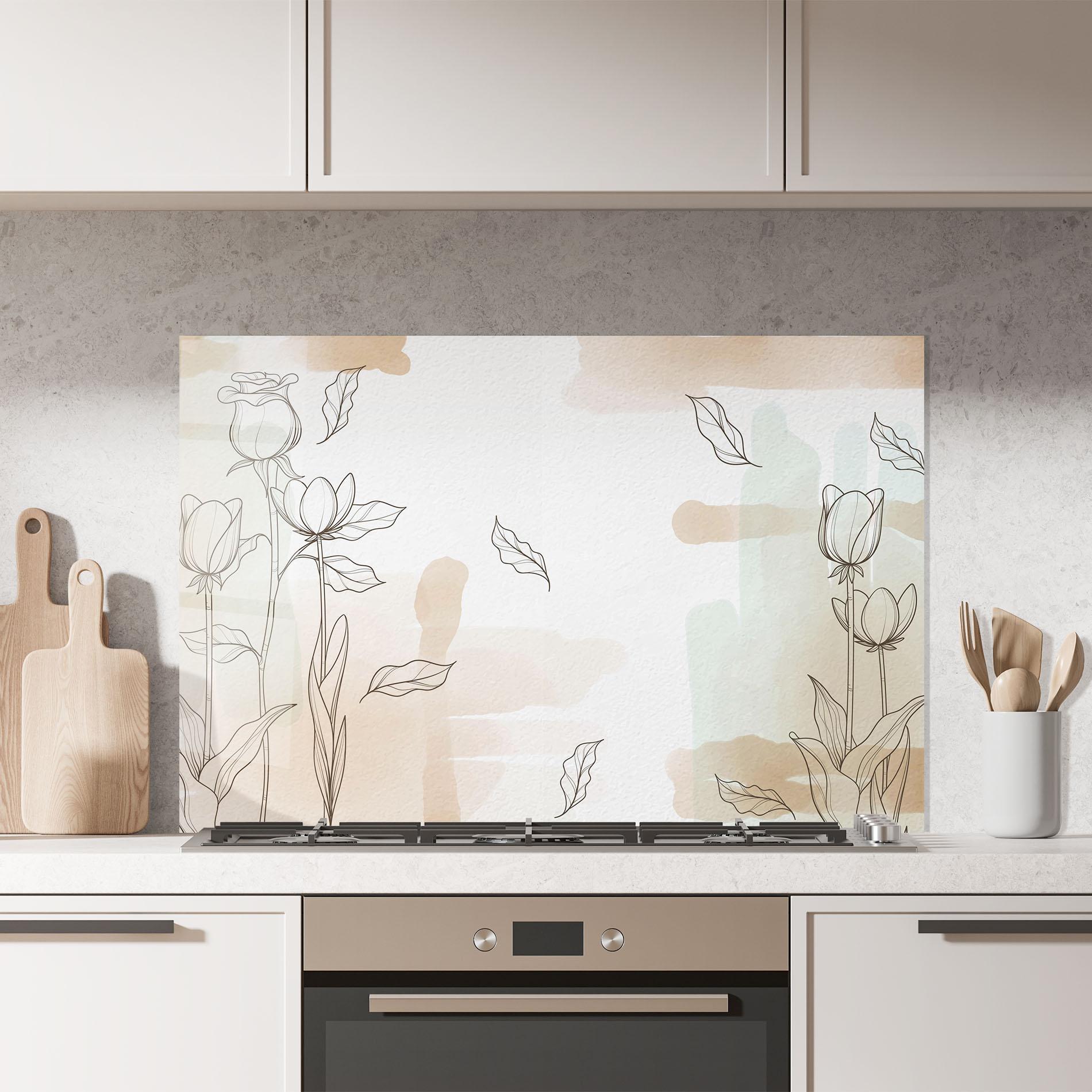 Küchenrückwand Glas Brown Line Flower mockup 7