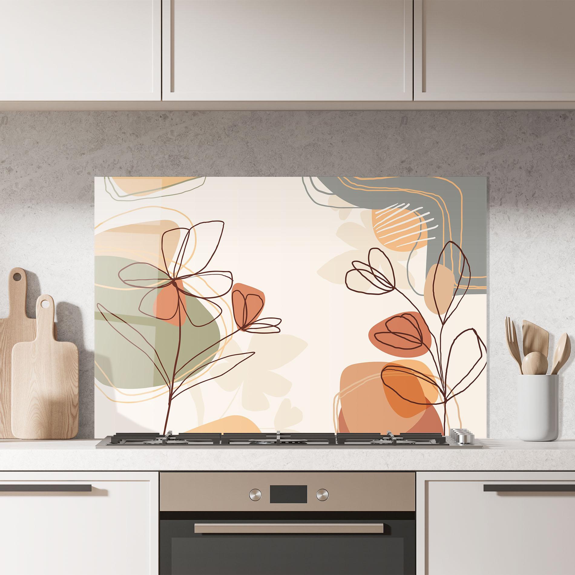 Küchenrückwand Glas Brown Line Plants mockup 7