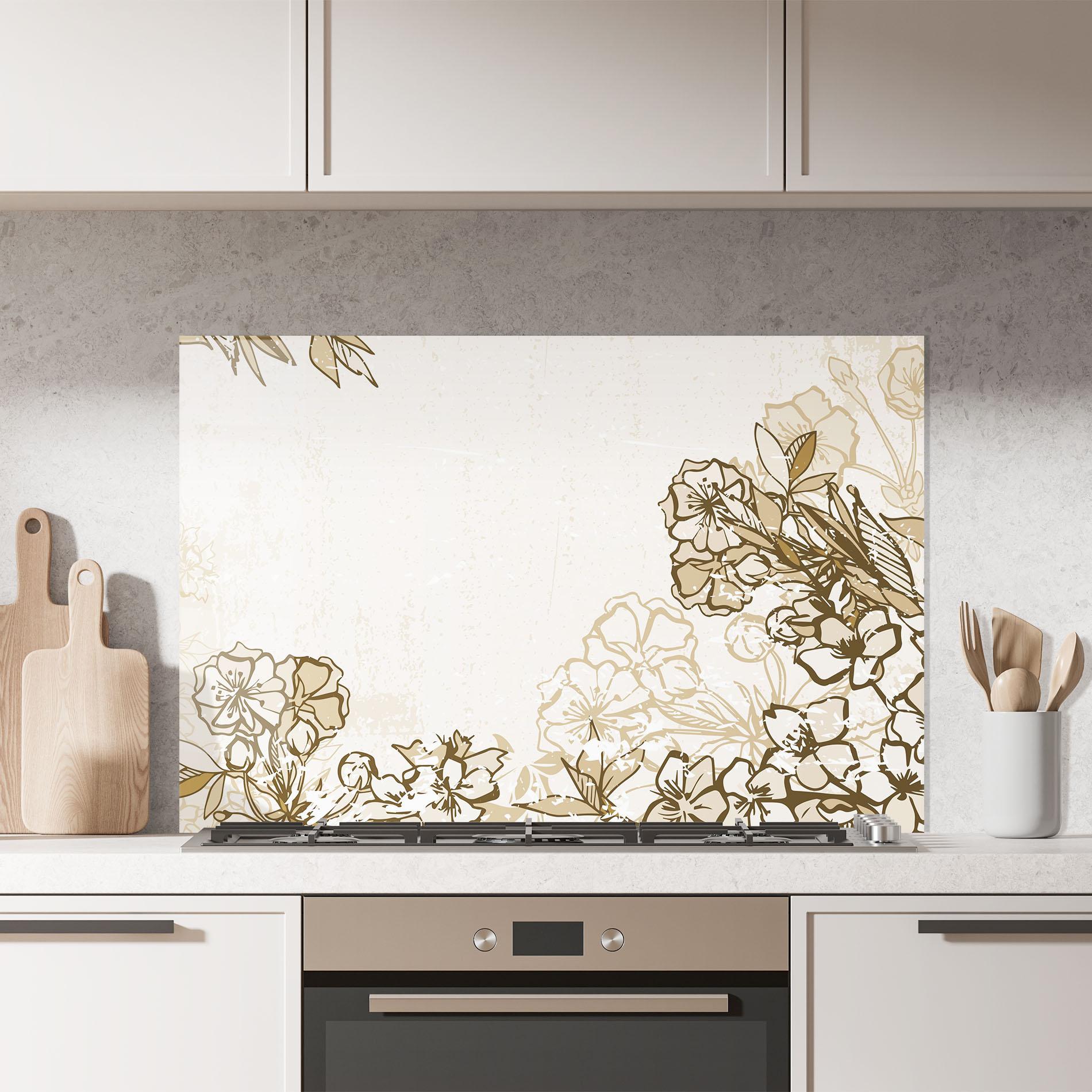 Küchenrückwand Glas Cream Brown Flower mockup 7