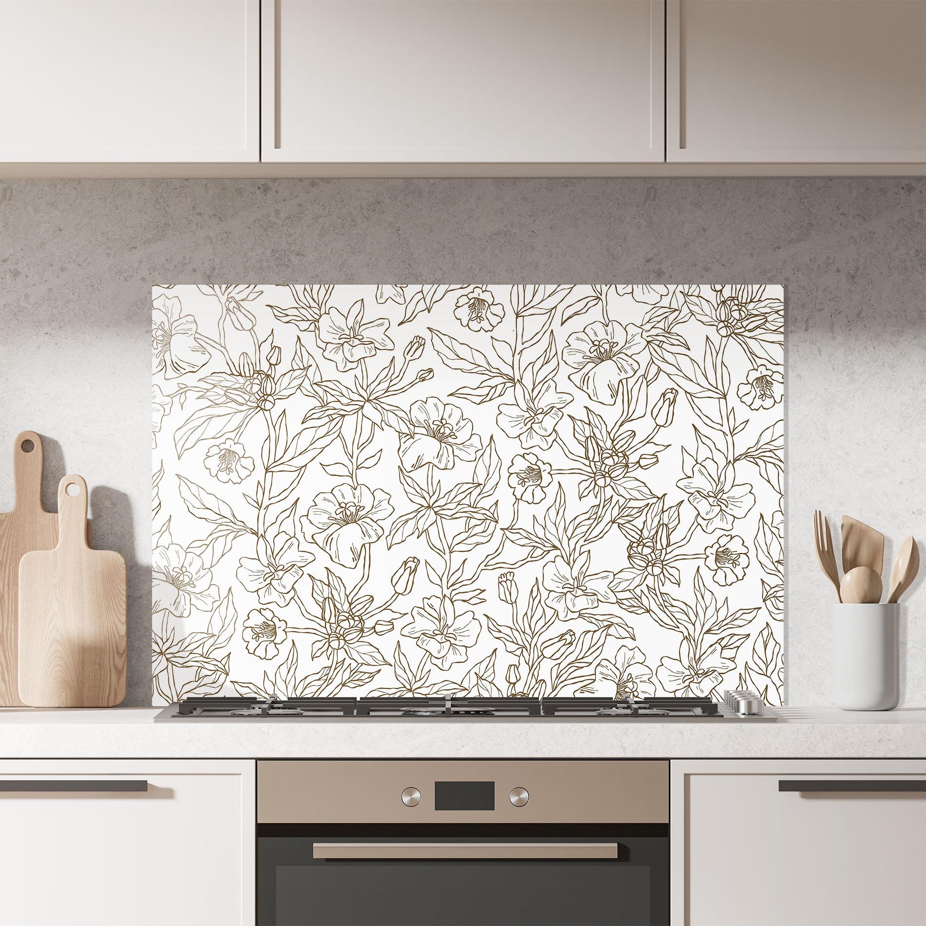 Küchenrückwand Glas Cream Line Flowers mockup 7