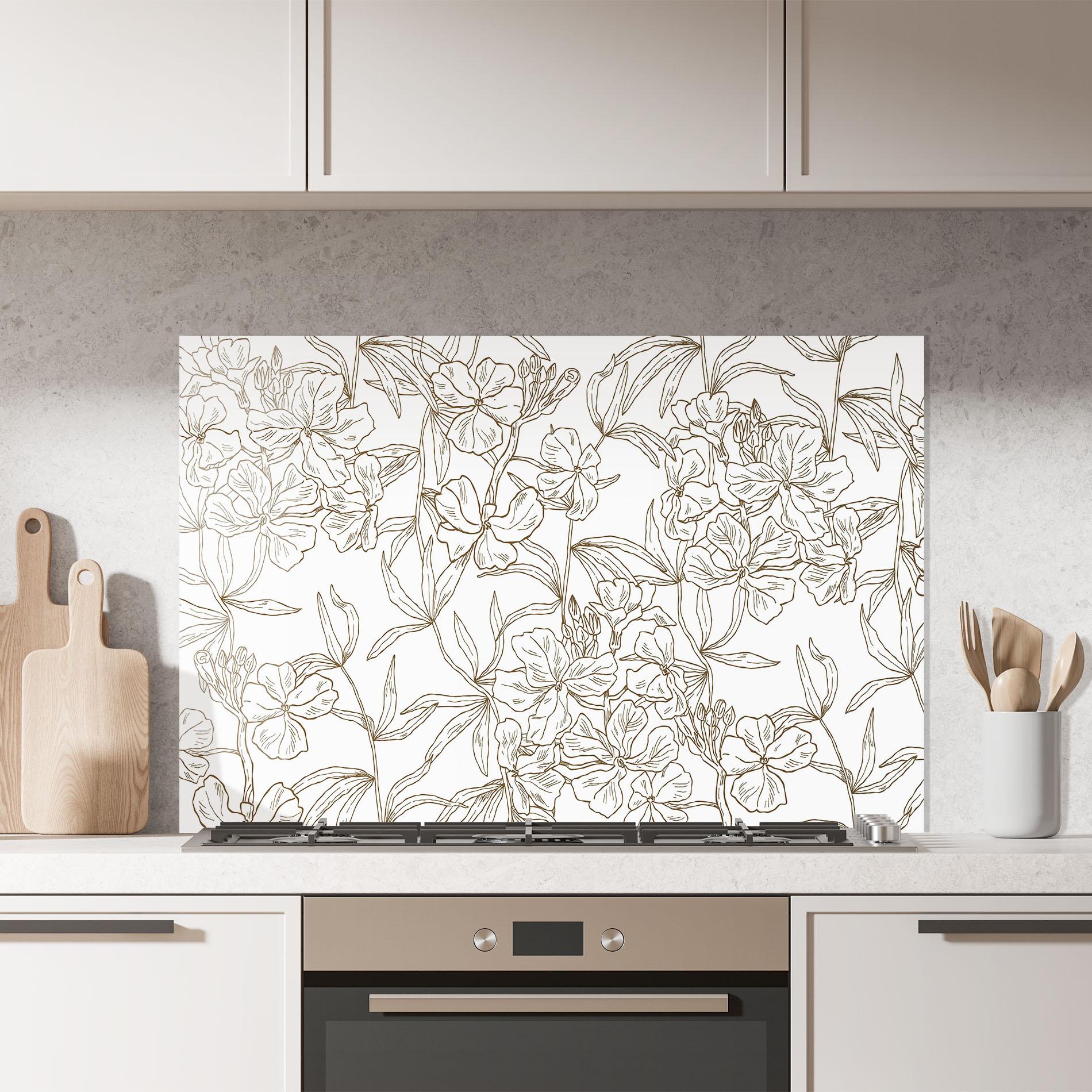 Küchenrückwand Glas Flower Brown Line mockup 7