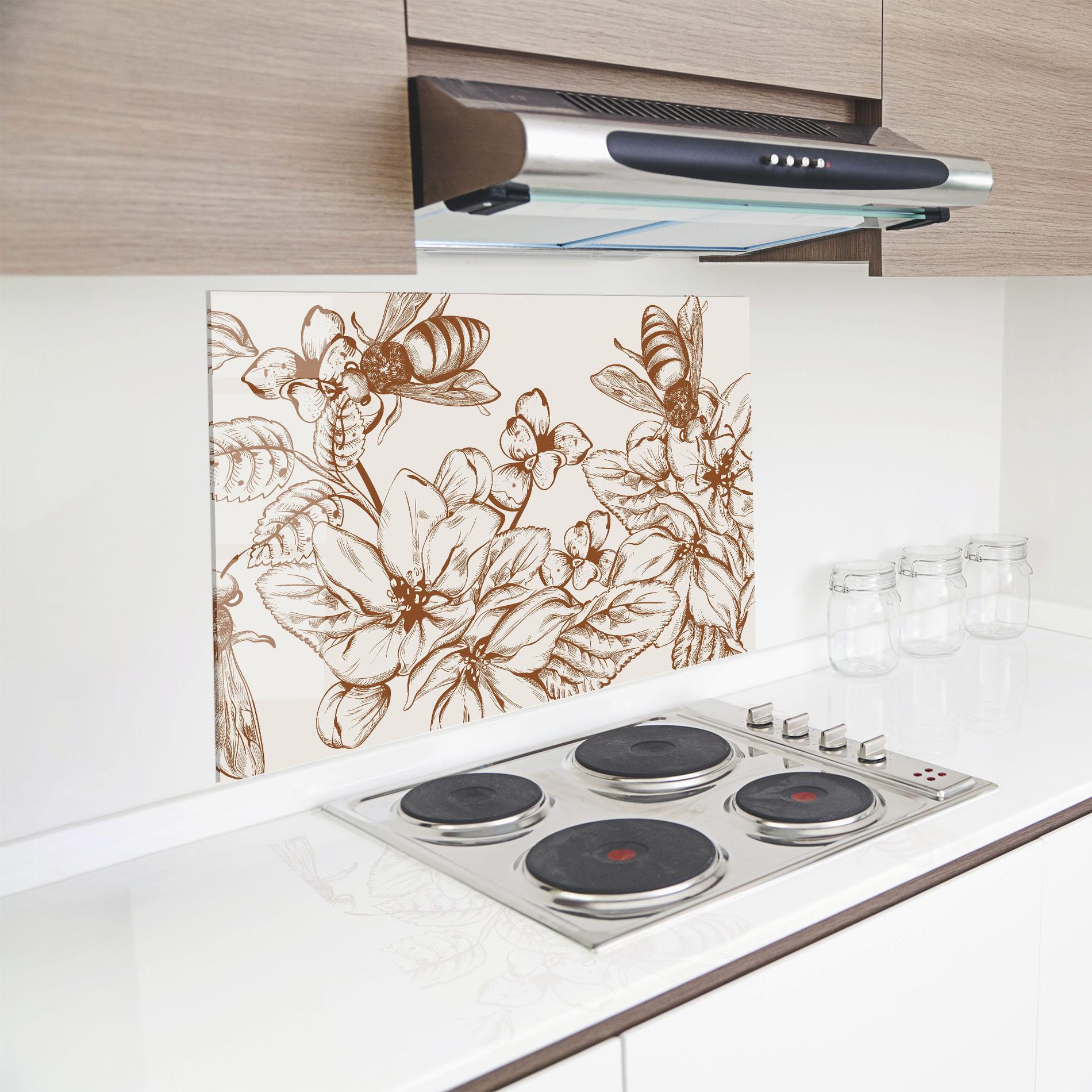 Küchenrückwand Glas Bee Flower Line mockup 8