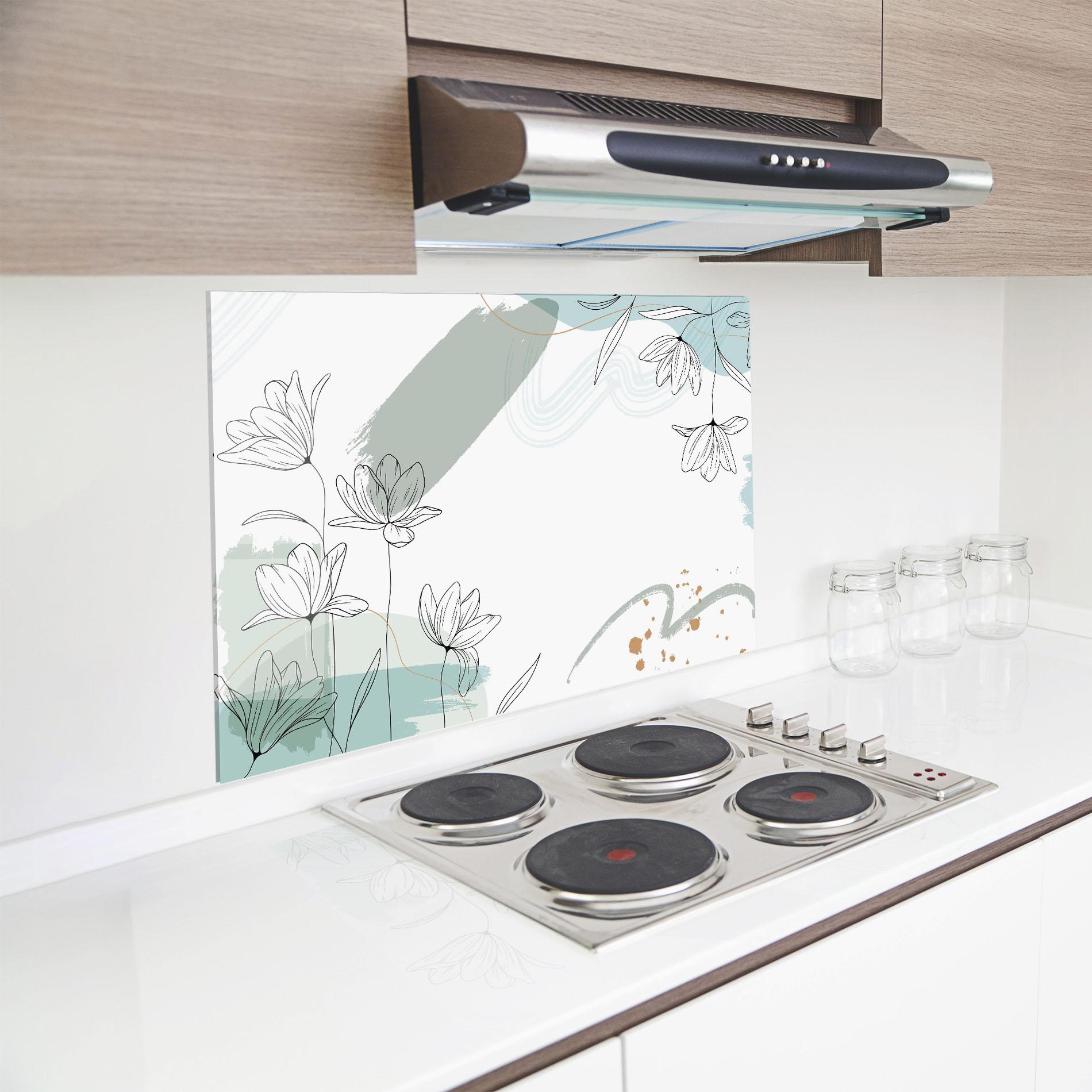 Küchenrückwand Glas Black Blue Line mockup 8