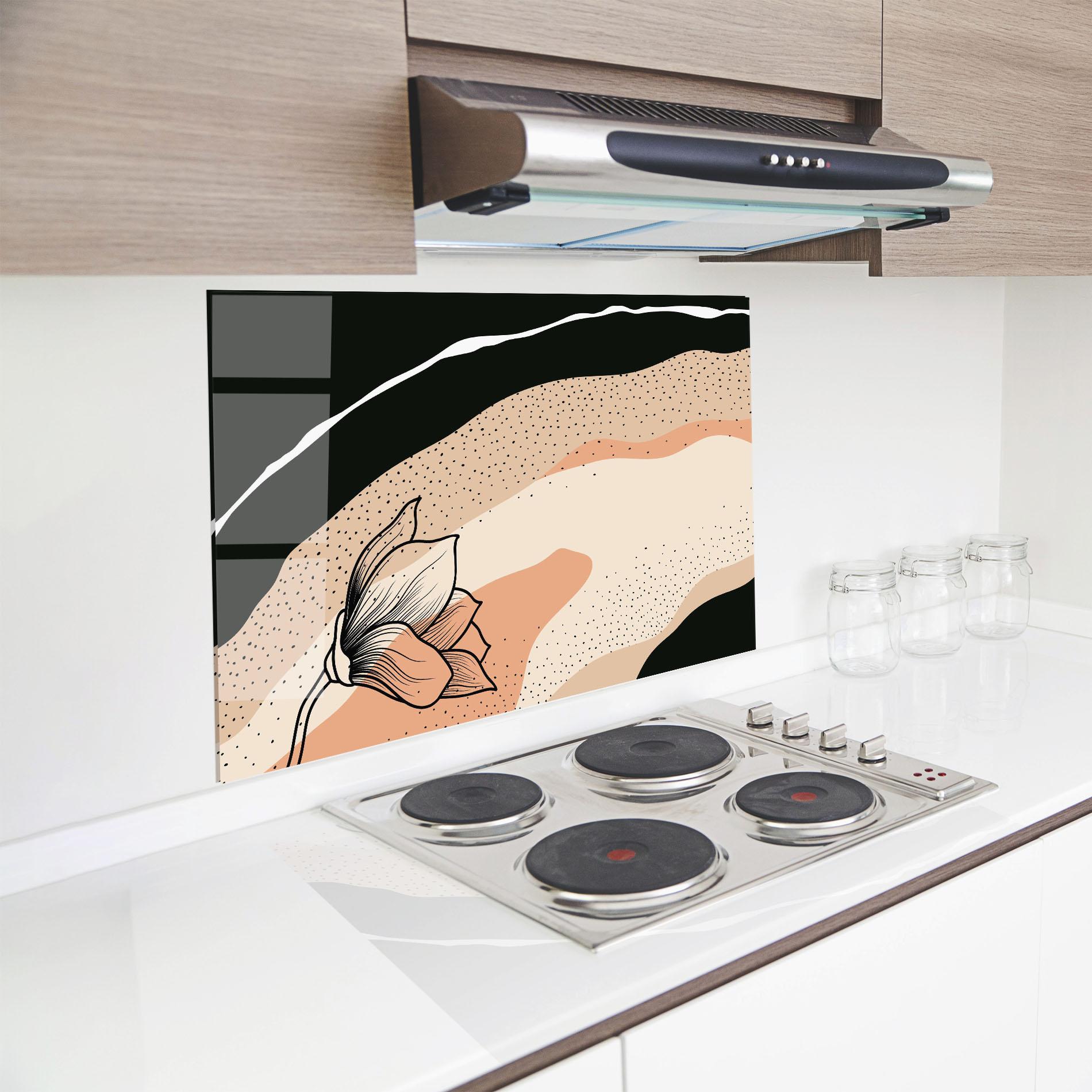 Küchenrückwand Glas Black Line Art Plant mockup 8