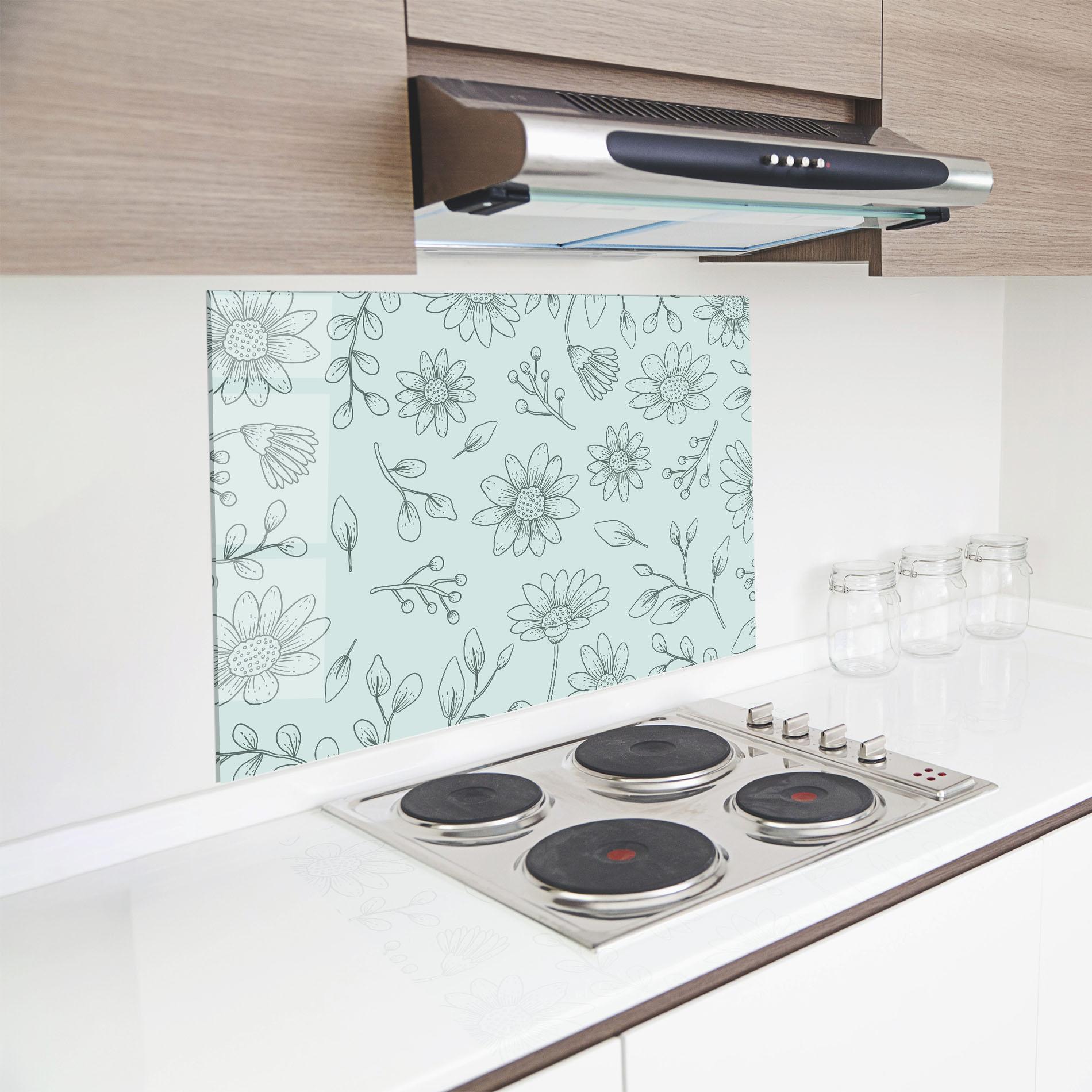 Küchenrückwand Glas Blue Grey Line mockup 8