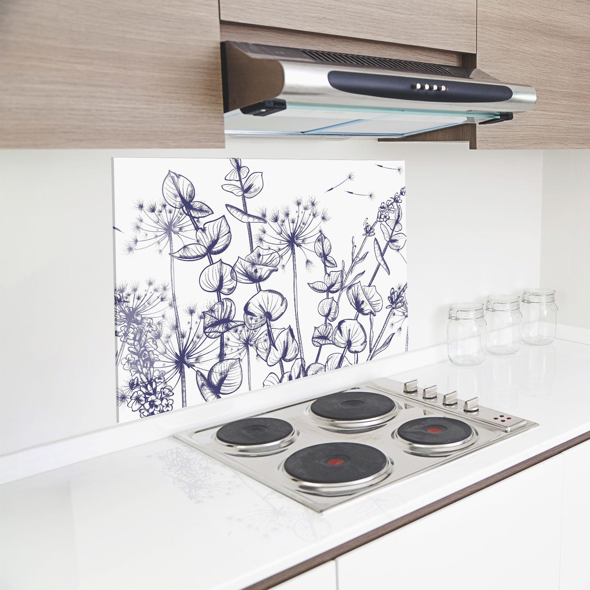 Küchenrückwand Glas Blue Line Plants mockup 8