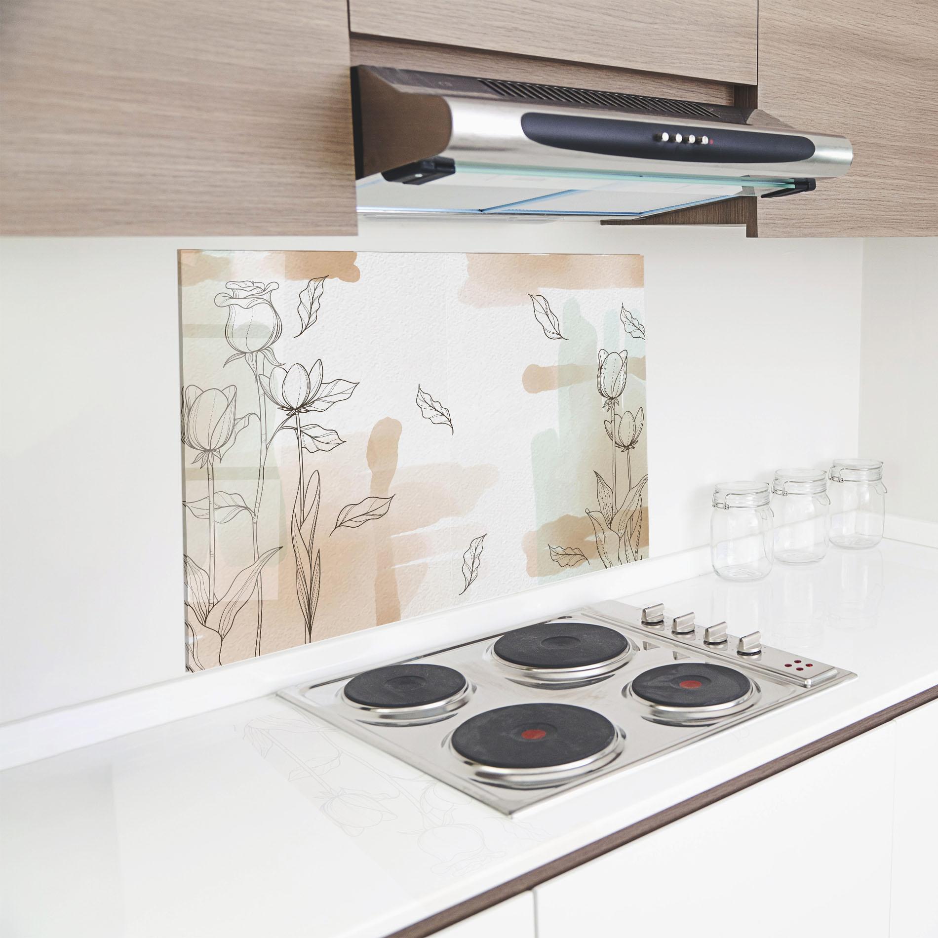 Küchenrückwand Glas Brown Line Flower mockup 8