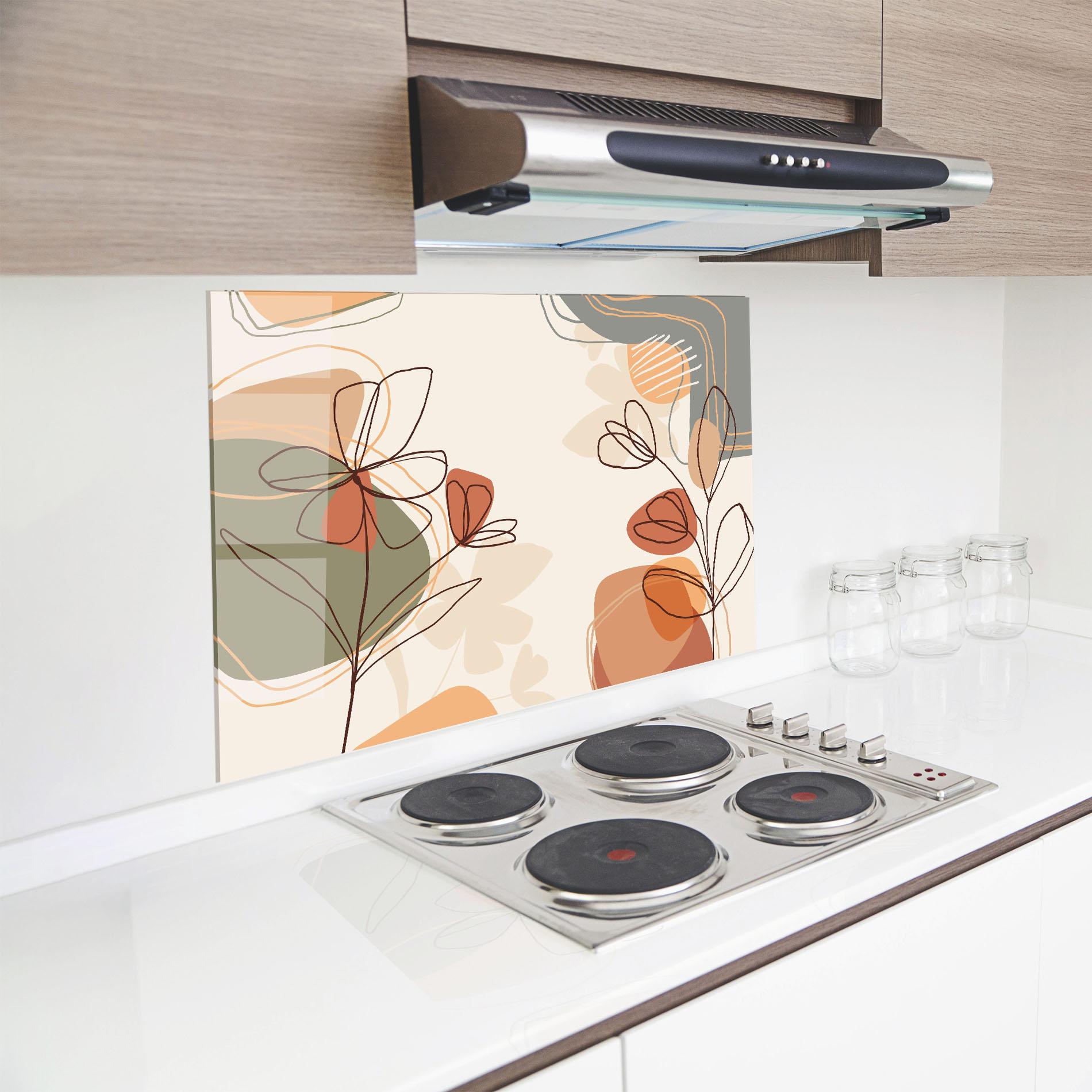 Küchenrückwand Glas Brown Line Plants mockup 8