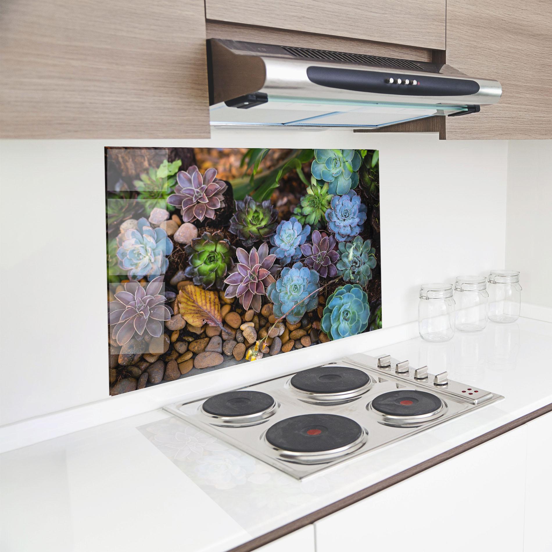 Küchenrückwand Glas Colorful Flowers mockup 8