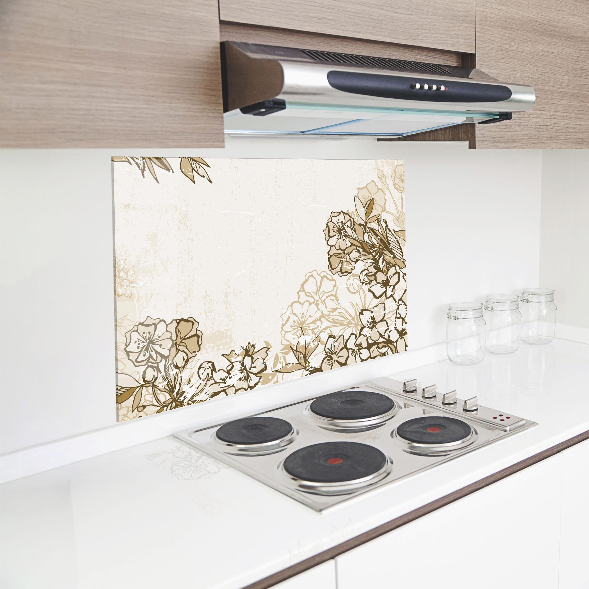 Küchenrückwand Glas Cream Brown Flower mockup 8