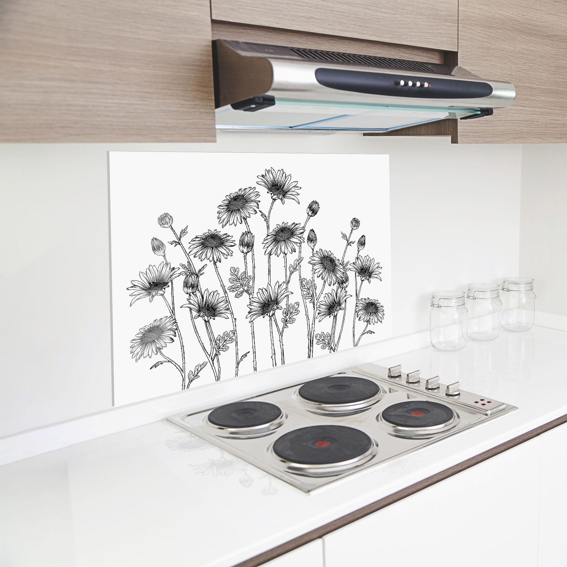 Küchenrückwand Glas Daisy Black Line mockup 8