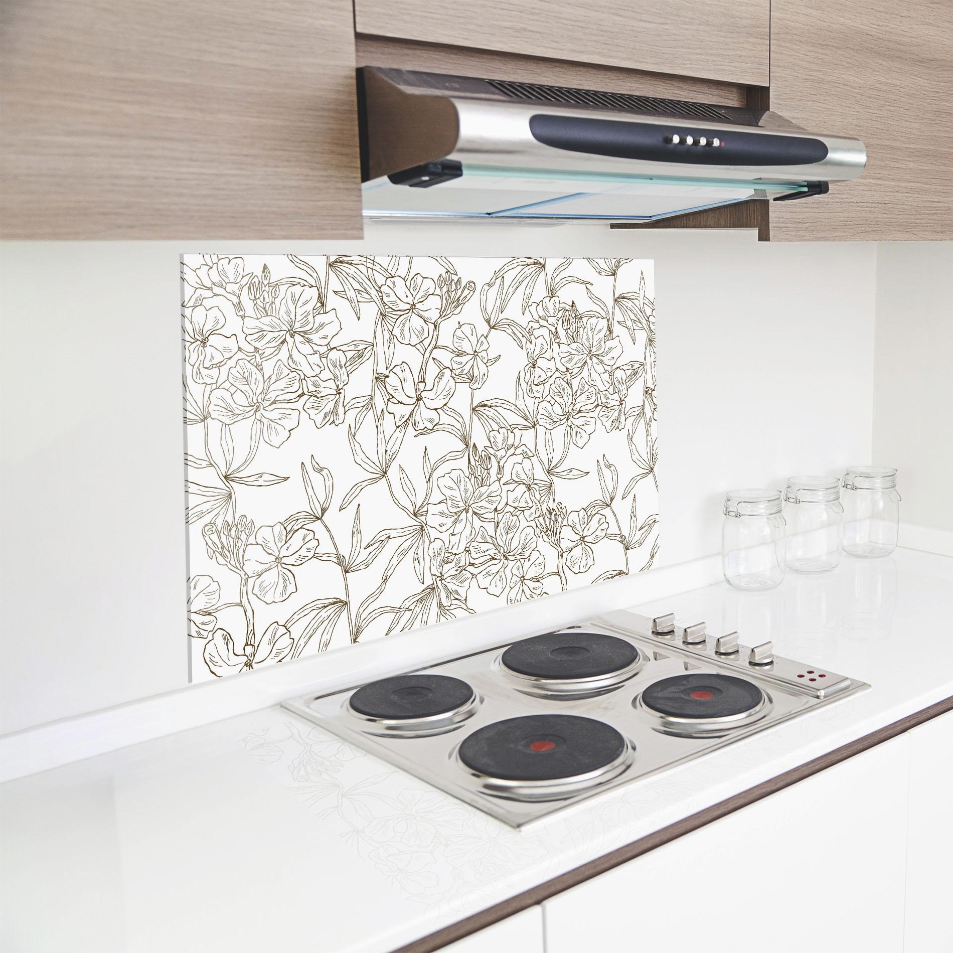 Küchenrückwand Glas Flower Brown Line mockup 8