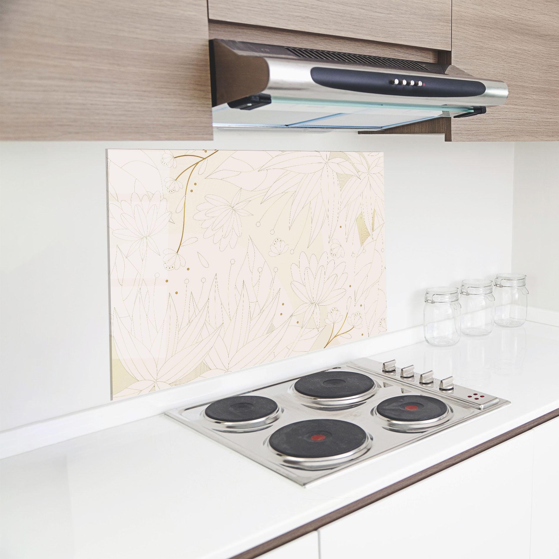 Küchenrückwand Glas Flower Cream Line mockup 8