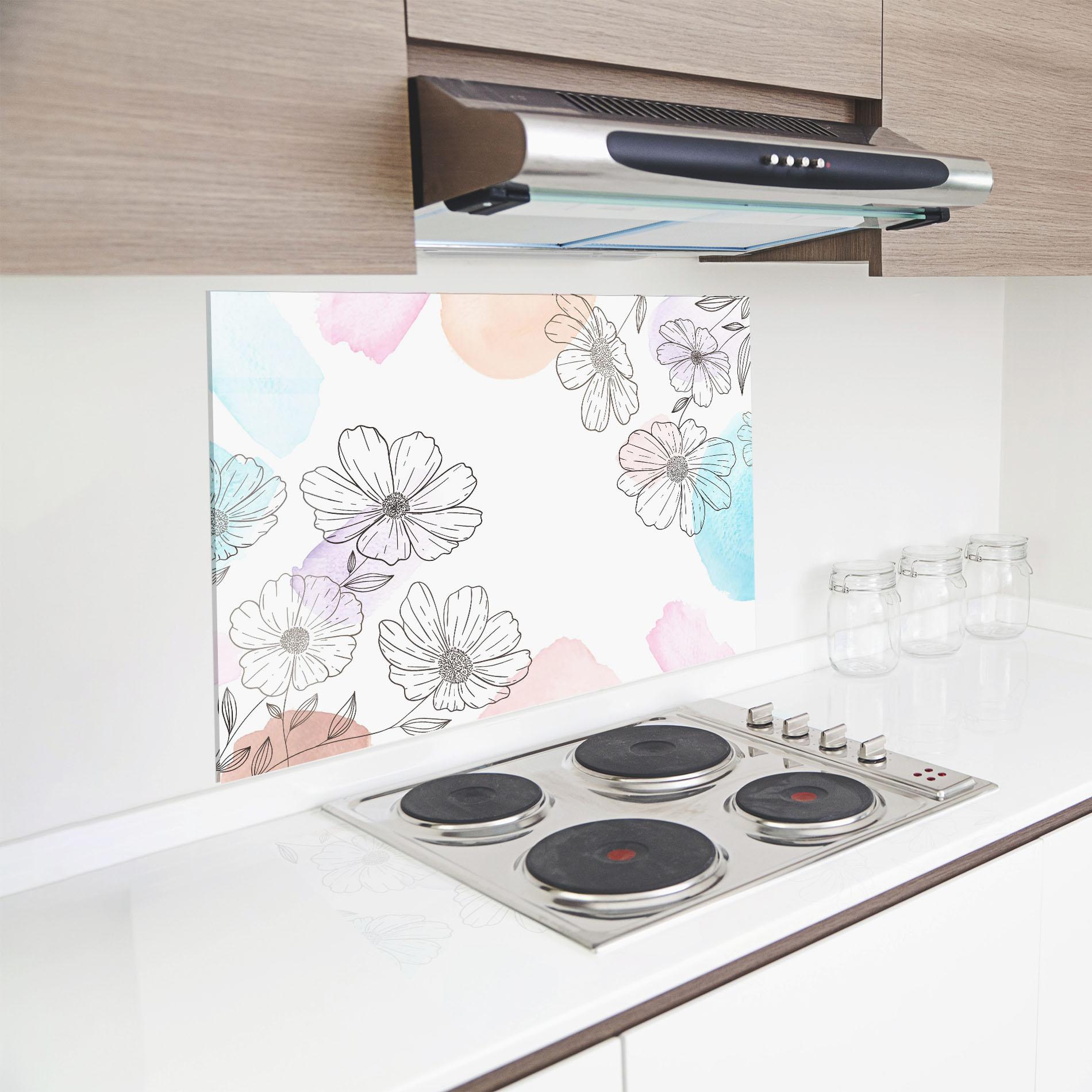 Küchenrückwand Glas Grey Colorful Flower mockup 8