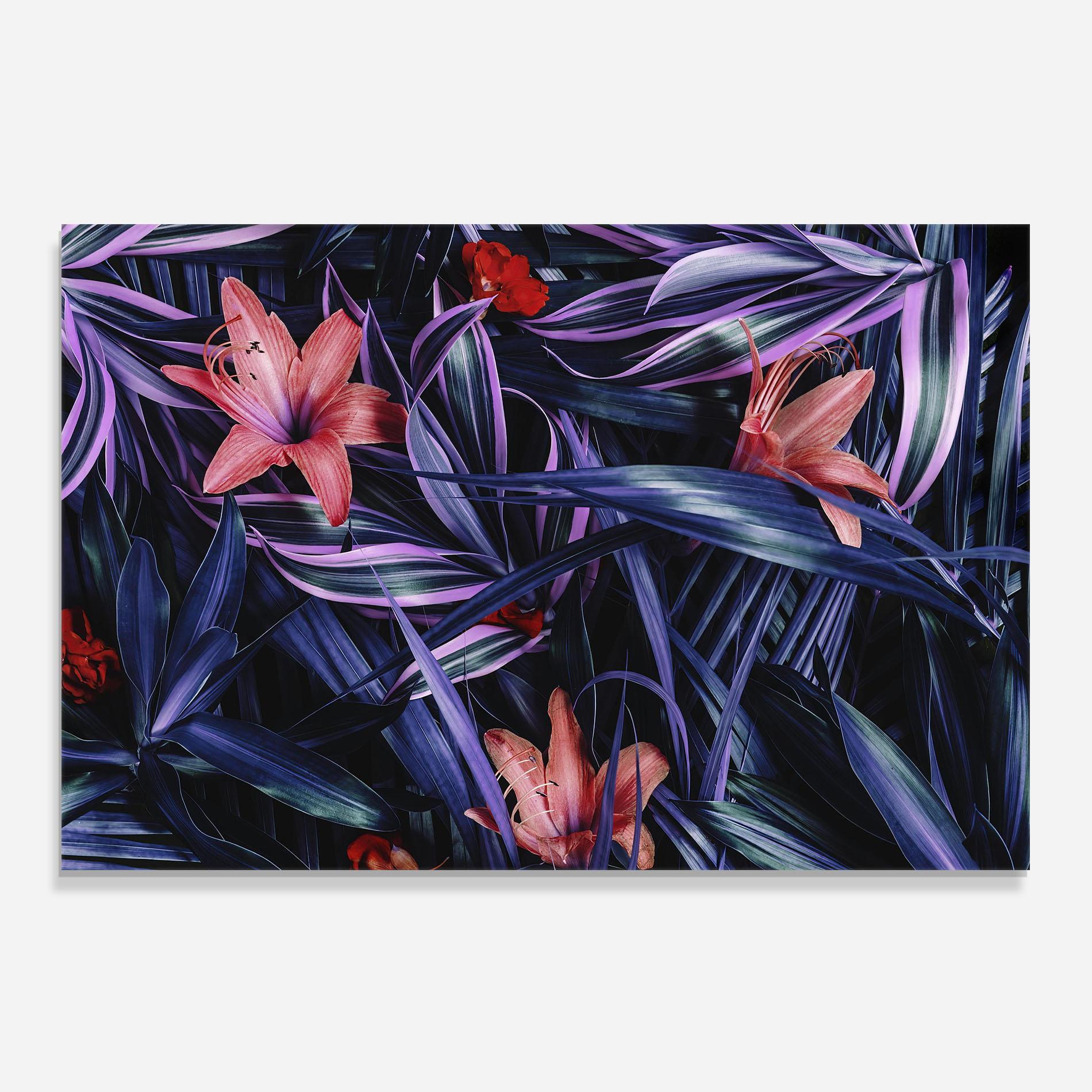 Küchenrückwand Glas Pink Purple Exotic mockup 0