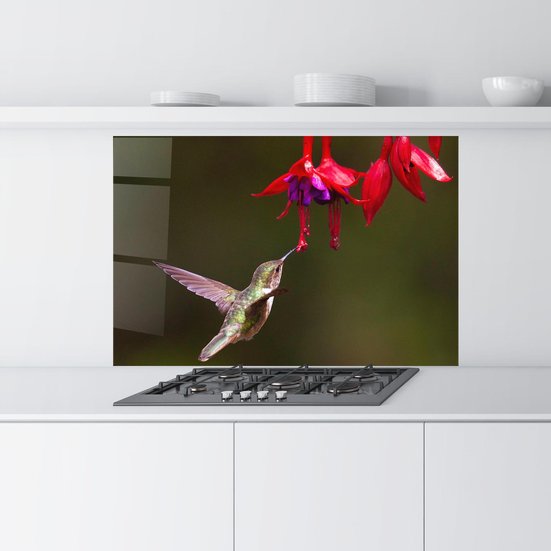 Küchenrückwand Glas Exotic Flower Bird mockup 9