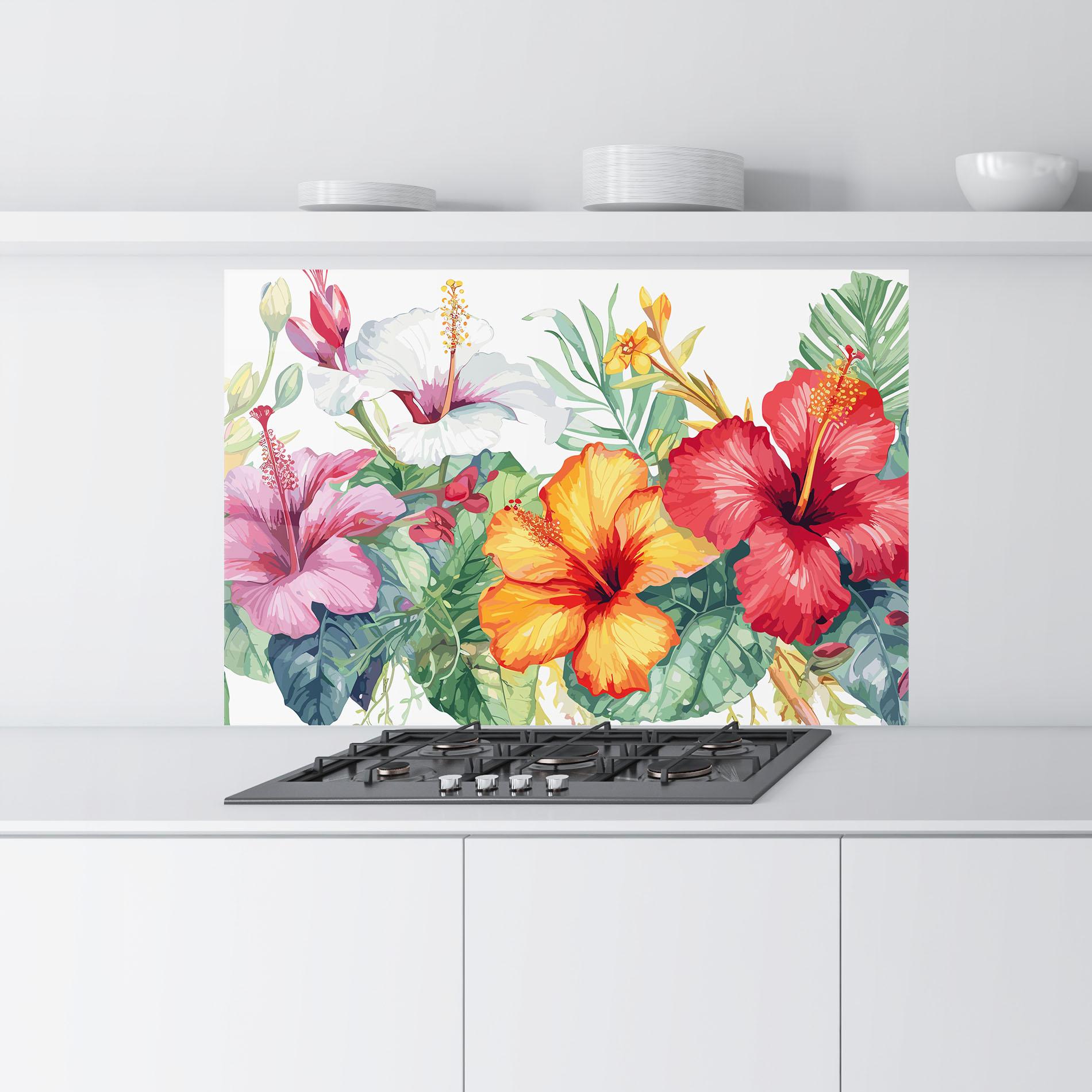 Küchenrückwand Glas Exotic Flowers mockup 9