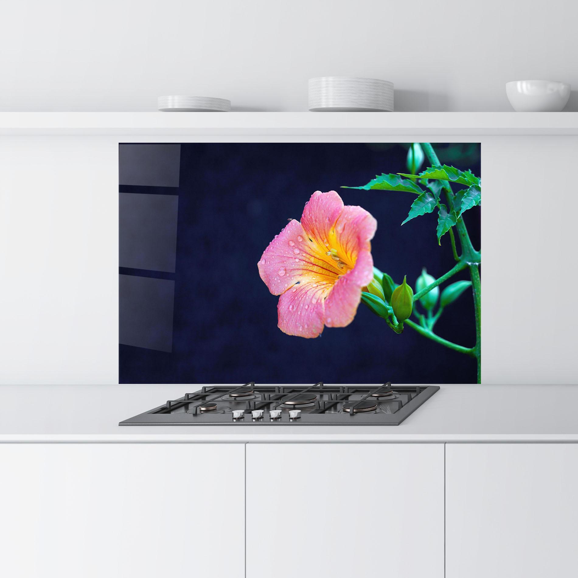 Küchenrückwand Glas Exotic Pink Plant mockup 9