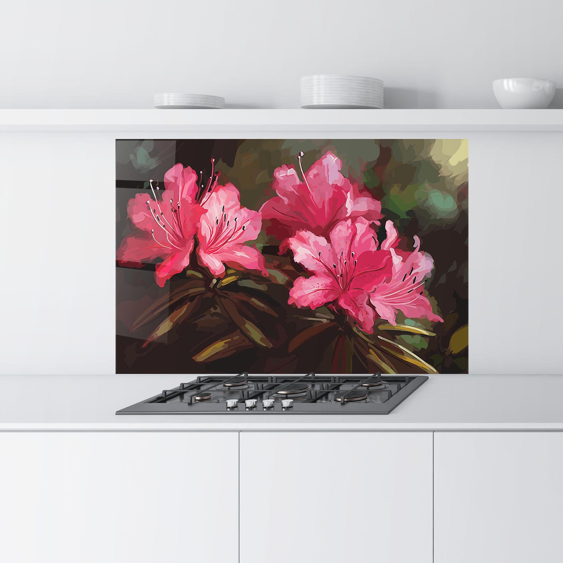 Küchenrückwand Glas Pink Exotic Art mockup 9