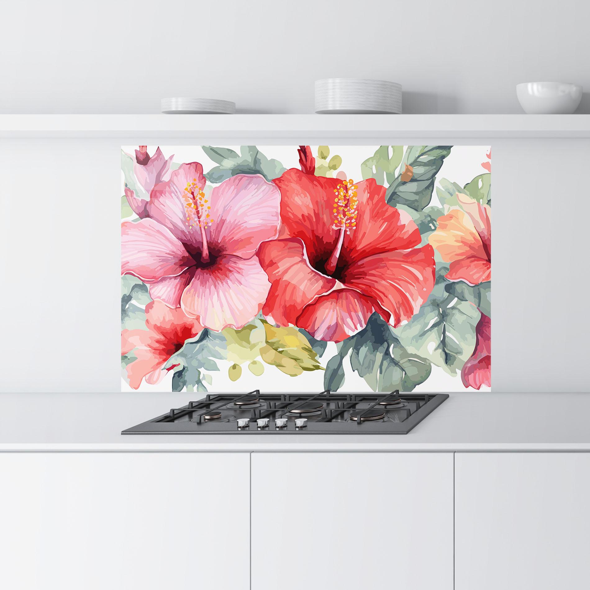 Küchenrückwand Glas Pink Red Exotic mockup 9